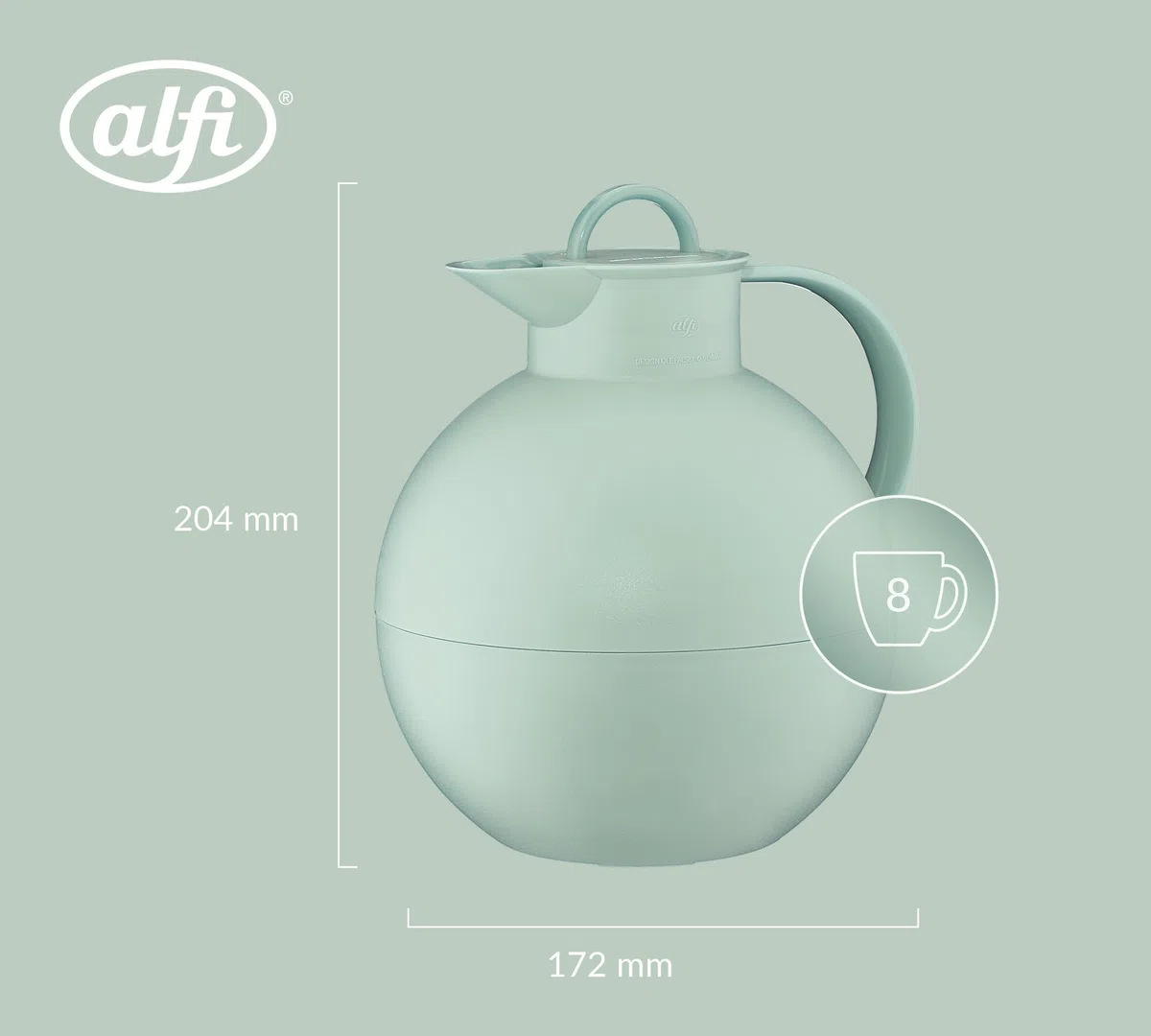alfi KUGEL Isolierkanne mintgrün 0,94l, 12h heiß & 24h kalt, hygienischer Hartglaseinsatz, Drehverschluss, ideal als Kaffeekanne, Teekanne