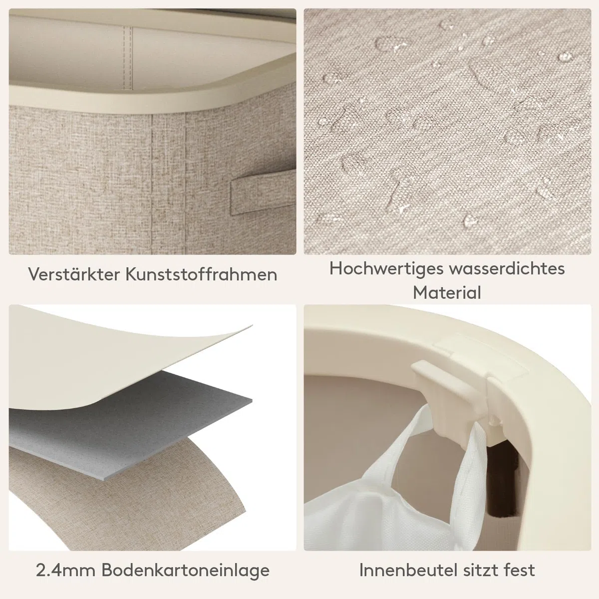 Lifewit 105L Wäschekorb mit Deckel, hoher Wäschekorb mit Kunststoffrahmen, faltbarer großer Wäschekorbsammler, Wäschekörbe für Schlafzimmer, Bad, Beige