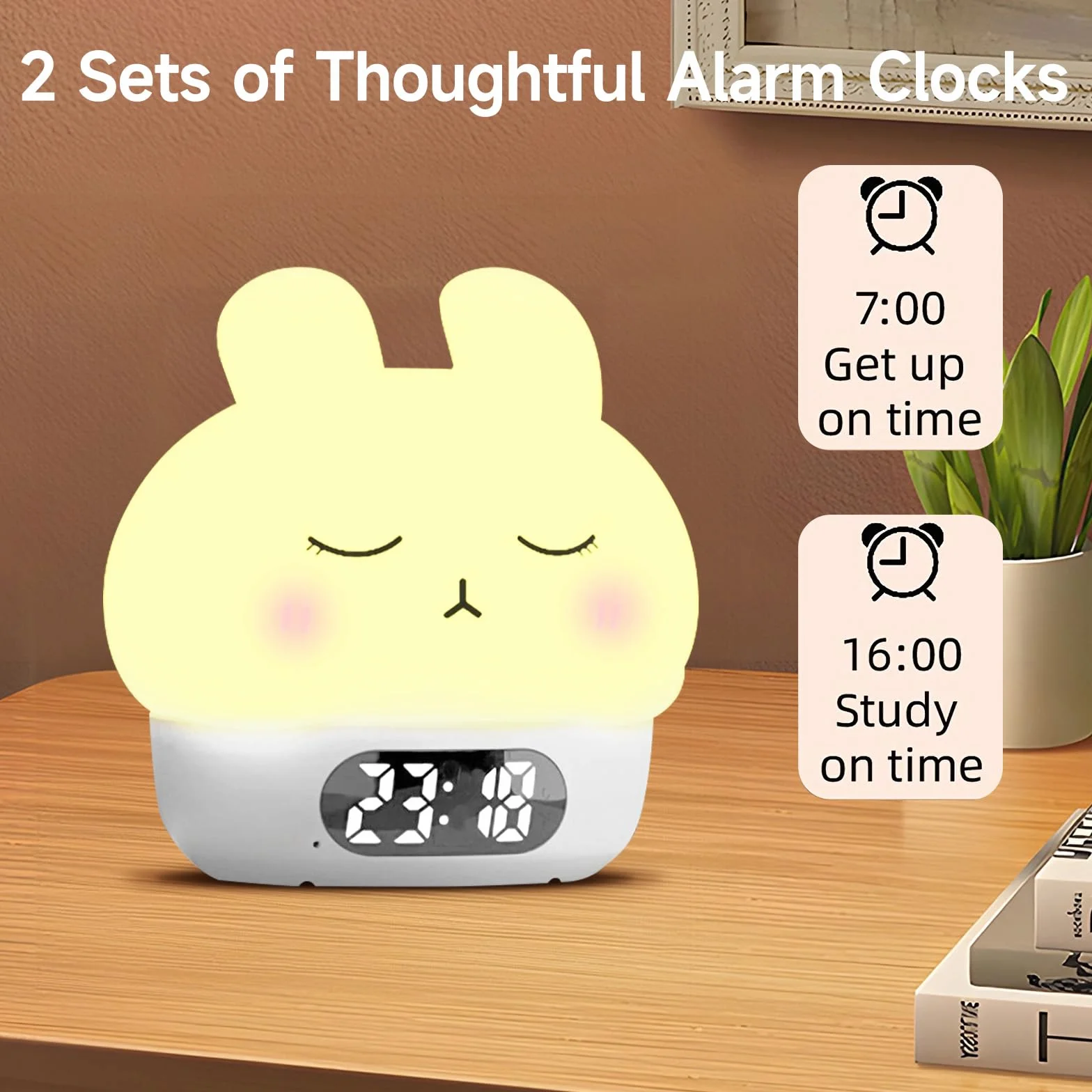 Cuteefun Digitaler Wecker mit Licht, Bunny Nachtlichter für Kinder, Wiederaufladbare Wecker Digital, Dual Alarme, Snooze, 9 Farbmodi, Berührungssensor Nachtlicht Dimmbar für Raumdekoration
