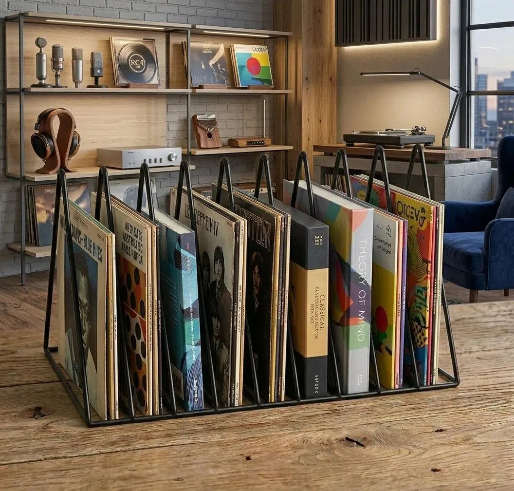 Schallplattenständer, 2 Stück Dreieckiger schallplattenständer,Buchstütze,Buch-Organizer, Zeitschriftenständer, zum Aufbewahren von Büchern, Zeitschriften und Fotoalben, 9 Fächer