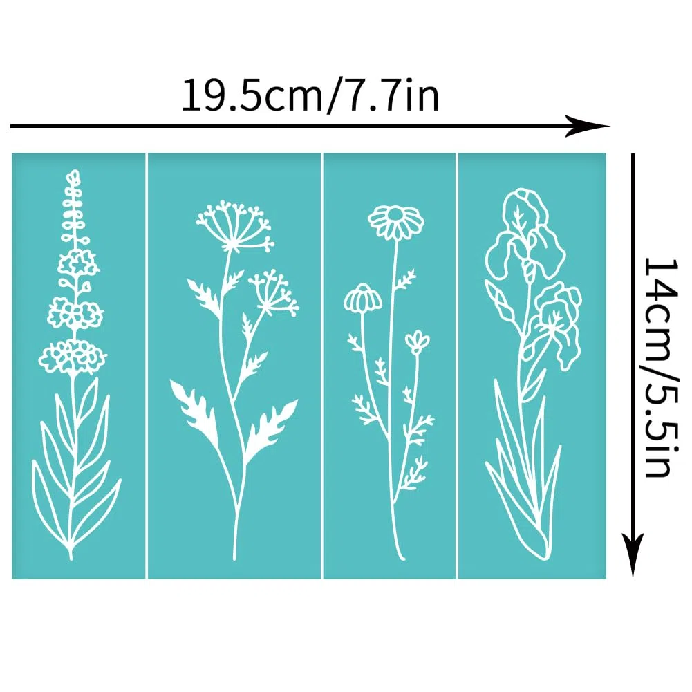 OLYCRAFT 2 Stück 19.5x14cm Siebdruck Schablonen Blumenmuster Selbstklebende Mesh Transfer Schablone Wiederverwendbare Wildblumen Siebdruck Schablonen Zum Bedrucken von Holz T Shirts
