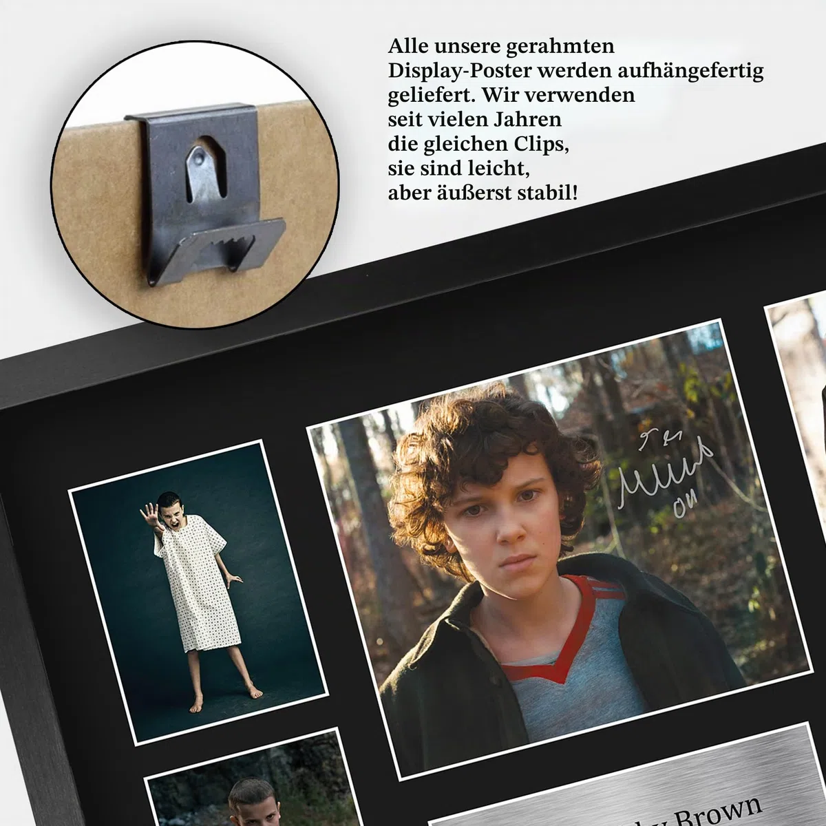 HWC Trading Millie Bobby Brown Strange Hawkins Thing Eleven Geschenke Geducktes Signiertes Autogramm Fotodisplay Montagedisplay für Fans von Fernsehshows - A3 Gerahmt