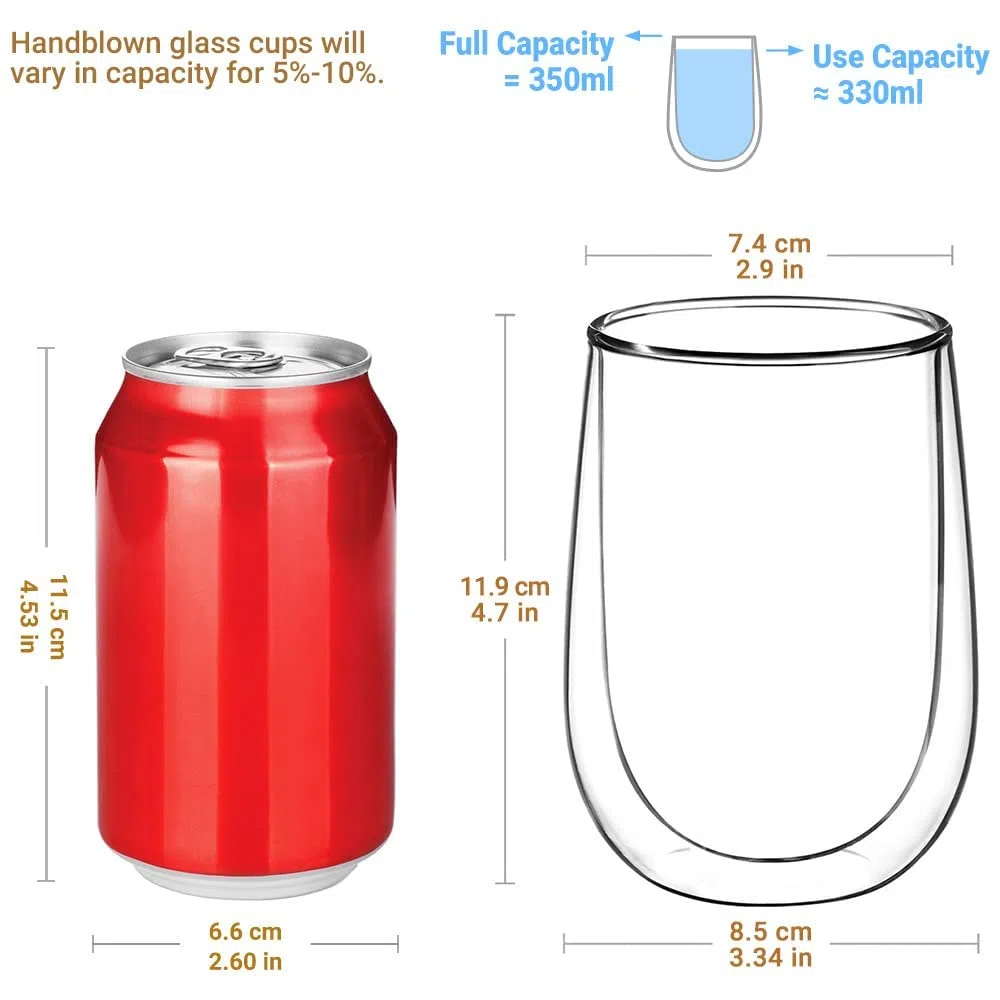 glastal 350ml Doppelwandige Latte Macchiato Gläser Kaffeegläser 2er Set | Borosilikatglas, Doppelwandige Kaffeetassen, Geeignet für Cappuccino Latte Macchiato Tee EIS Milch Bier Saft Eistee