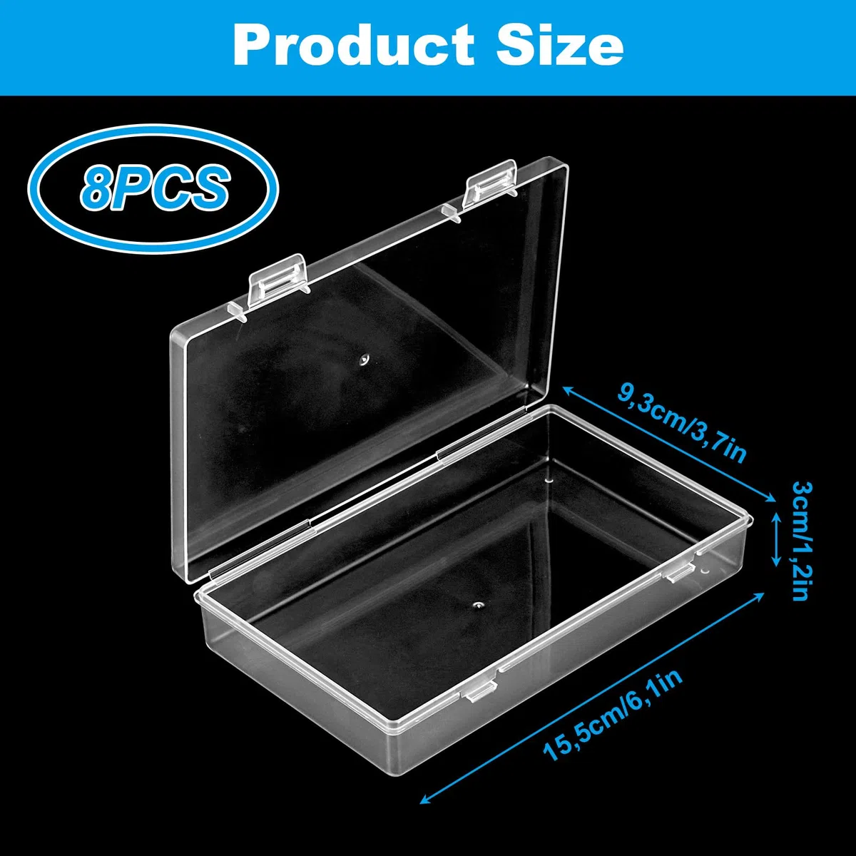 8 Stück Kunststoffbox, Aufbewahrungsbox mit Deckel 15.5x9.3x3CM, Transparent Kunststoffboxen Dokumentenbox Tragbare Archivboxen Aufbewahrung für Dokumente, Sammelalben, Bastelarbeiten