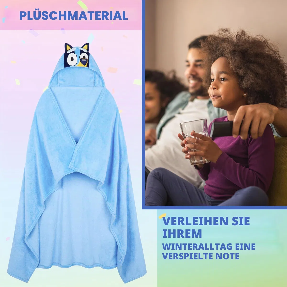BlueY Kuscheldecke zum Anziehen mit Kapuze, Flauschig & Weich, Fleece Poncho Kinder Hoodie Decke Geschenke für Mädchen & Jungs, 4-10 Jahre, Lizenziert