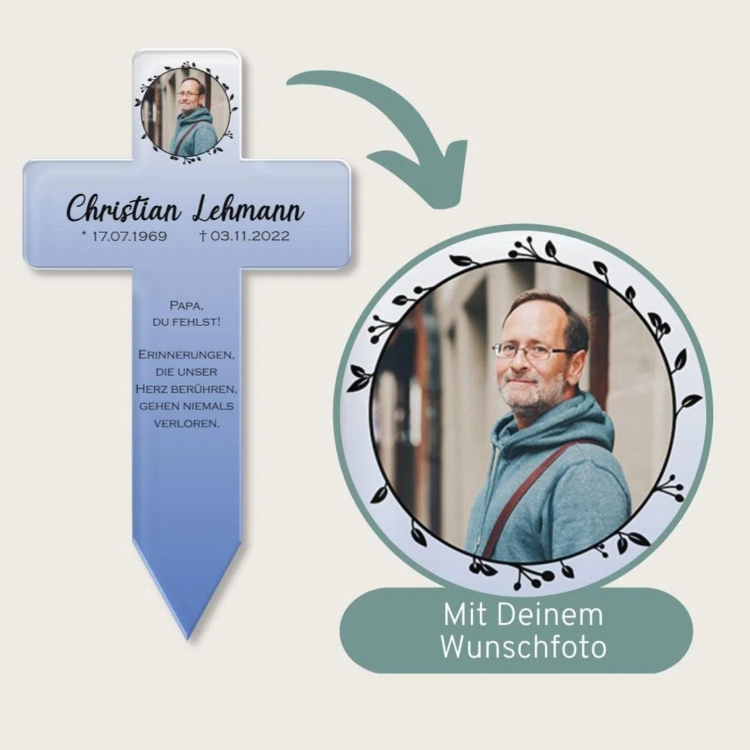 CHRISCK design Personalisiertes Grabkreuz mit vielen verschiedenen Designs - ideal als Andenken oder für den Friedhof - 3 Größen bis 22x40 cm