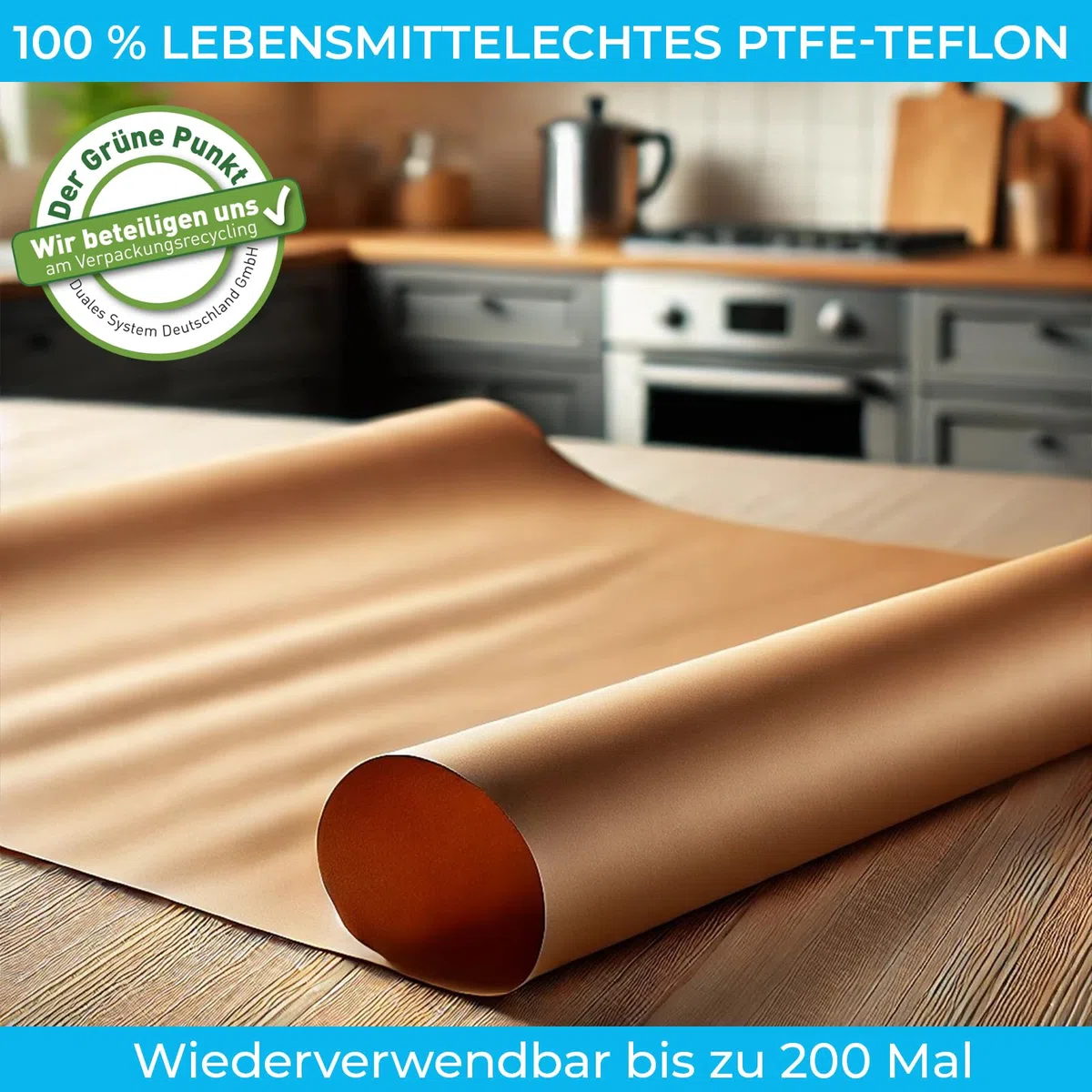 Dauerbackfolie (8er Set) - Premium Wiederverwendbares Backpapier - Dauerbackmatte für Kastenform und Springform - Hitzebeständig, Zuschneidbar, Antihaftbeschichtet, Spülmaschinenfest (8 Stück)