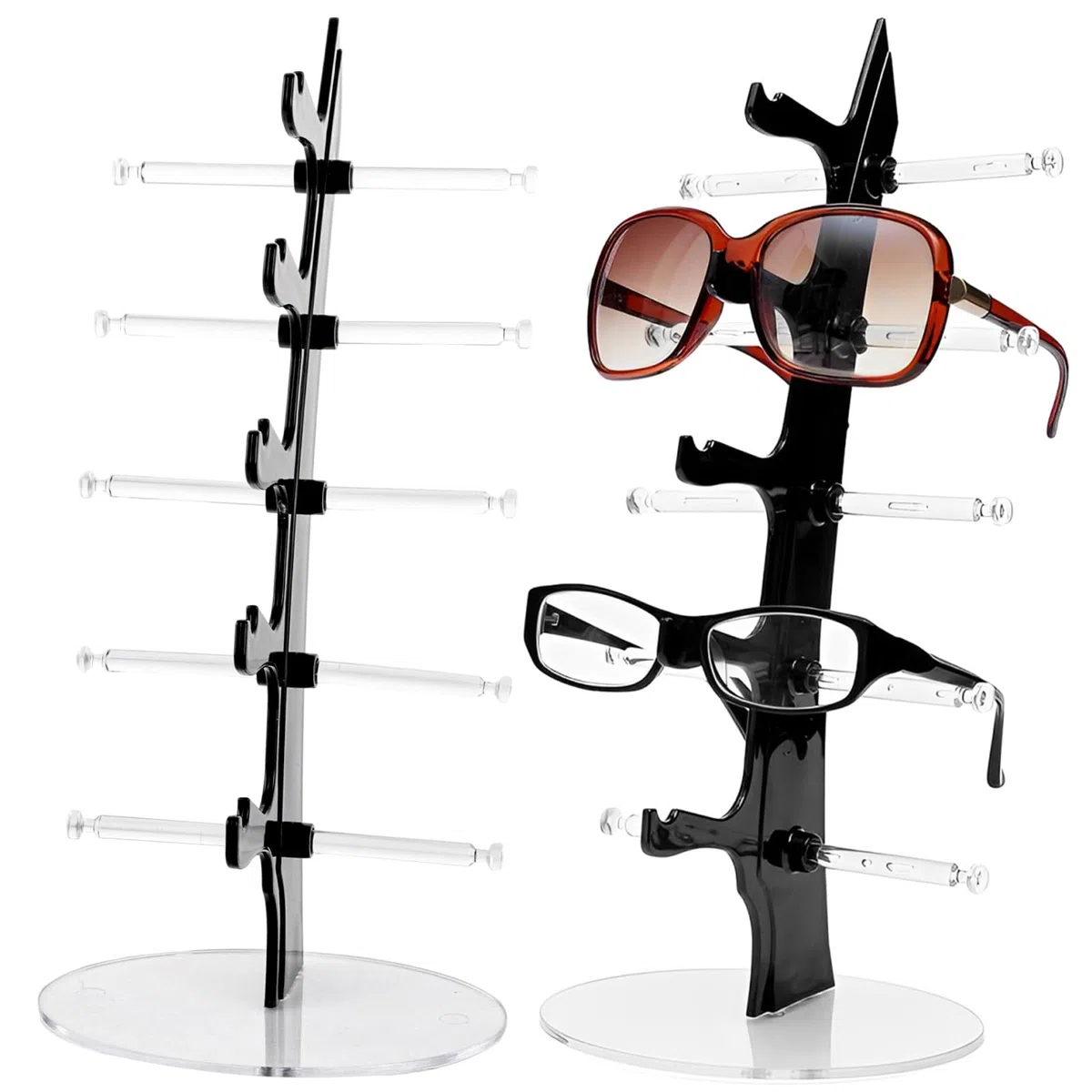 SHUESS 2er Brillenhalter Brillenständer für mehrere Brillen, Acryl Sonnenbrillenhalter für 5 Brillen, Sonnenbrillen Aufbewahrung 34x16cm Brillenablage Ausstellungsstand zur Aufbewahrung & Präsentation
