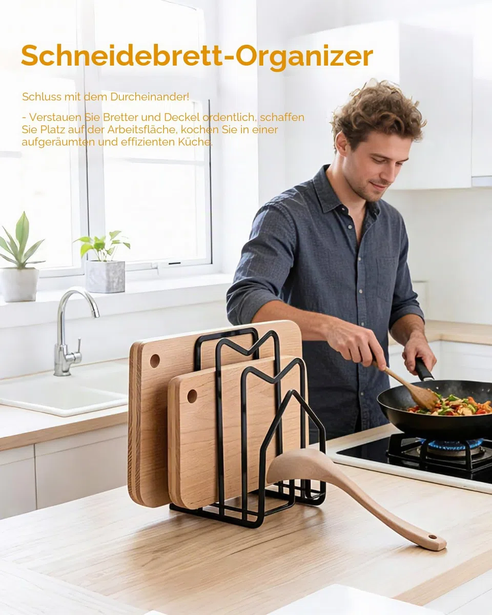 LINFIDITE Metall Schneidebrett-Rack,Schneidebrett-Organiser Ständer Halter Topfpfannendeckel-Halter für Küchenarbeitsplatte, 12.5x14.5x21.5cm, Schwarz