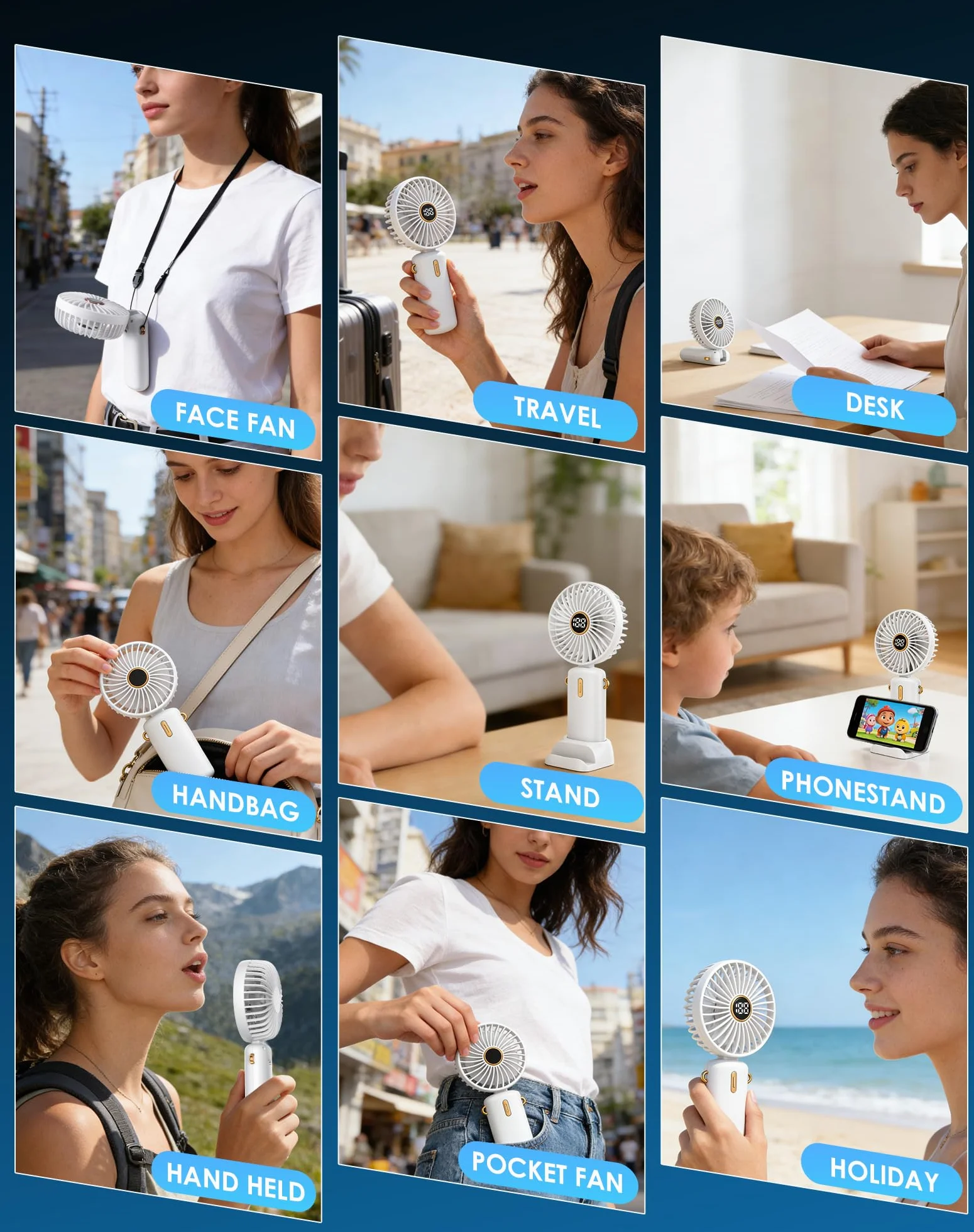 Handventilator-Mini-Ventilator-Akku-Aufladbar-Klein-Hand-Held-USB-Fan Portable Ventilatoren Kleiner Taschenventilator Leise Tragbarer Unterwegs Handy Tischventilator Taschen Electric Kinder Camping