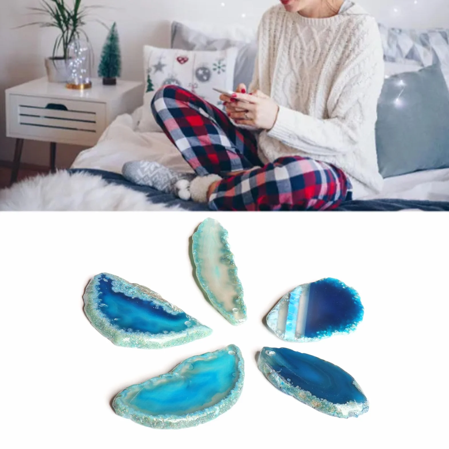 Blaue Achatscheiben, Ungebohrte Achat-Leuchttischscheiben, Unregelmäßig Polierte Geoden-Achat-Plattenkarten, Kristall-Geodensteine ​​für DIY-Schmuck und Heimdekoration