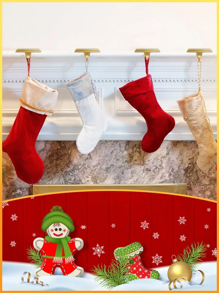 EBANKU Weihnachtsstrumpfhalter,Gold 8 Stück, Metall Aufhängehaken, rutschfeste Hänge Kaminhaken, Strumpfhalter, Strumpfhalter Sockel, Christmas Stocking Holder