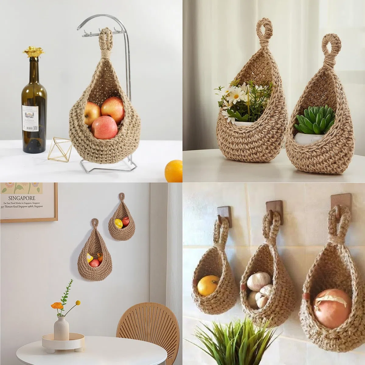 3 Stück Hängekorb Obstkorb, Handgewebt Baumwollegewebe Aufbewahrungskörbe Obstkorb Hängend Wandkorb Hängekorb Küche Obst für Obst Gemüse Wandpflanzer (3)