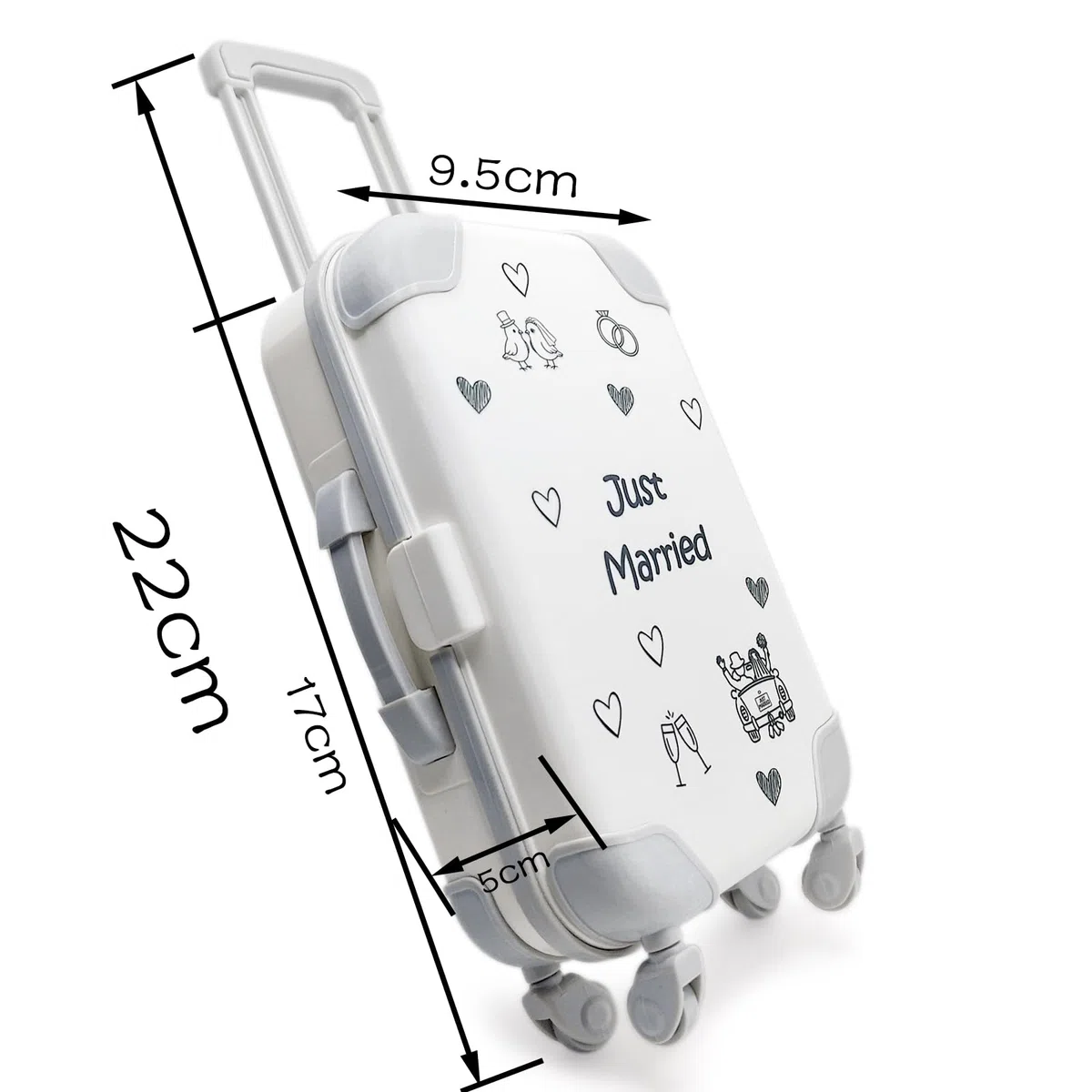 Dumeher Geldgeschenk Hochzeit Trolley Koffer Geldkoffer “Just Married” Hochzeitsgeschenke für Brautpaar Geldgeschenke Verpackung mit Geschenkbox und Geld Hochzeitskarte