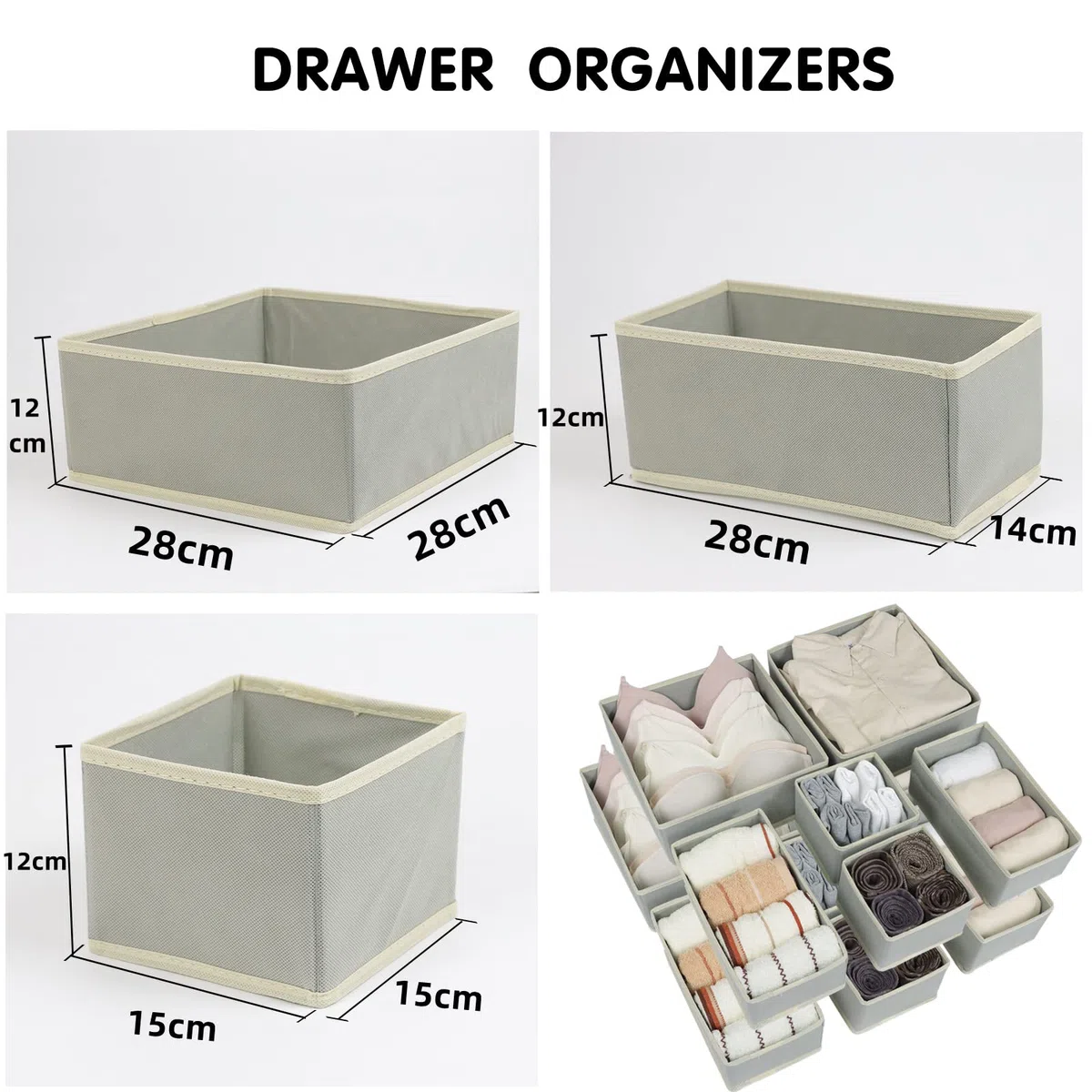 12 Stück Kleiderschrank Organizer, Schublade Organizer, Schrank Organizer, Schubladen Ordnungssystem, Faltbare Stoff Aufbewahrungsbox, 12er Unterwäsche Organizer Socken Organizer (Grau)