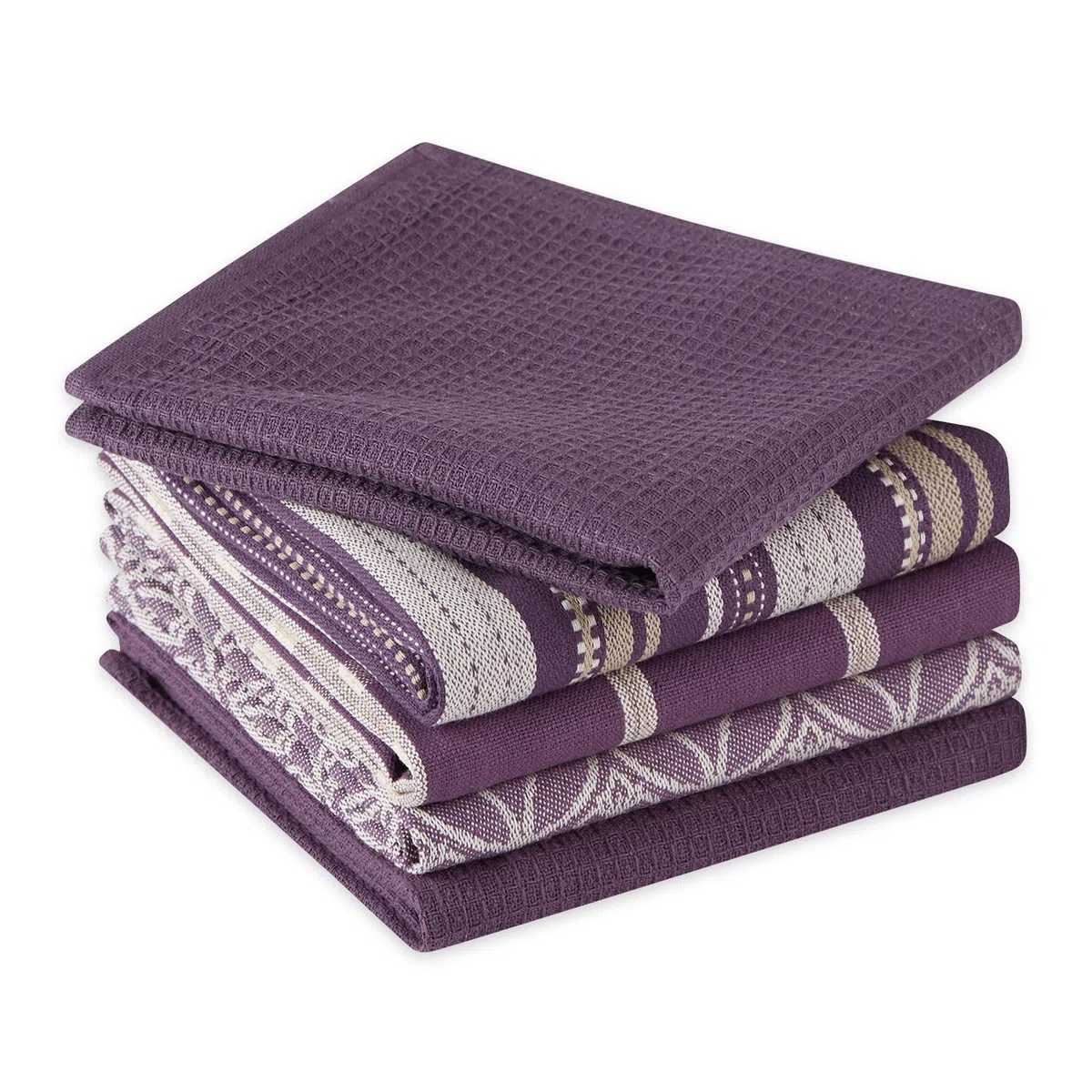 DII Geschirrtuch-Set, gewebt, ca. 45 x 70 cm, Geschirrtuch (33 x 33 cm), Aubergine, 5-teilig