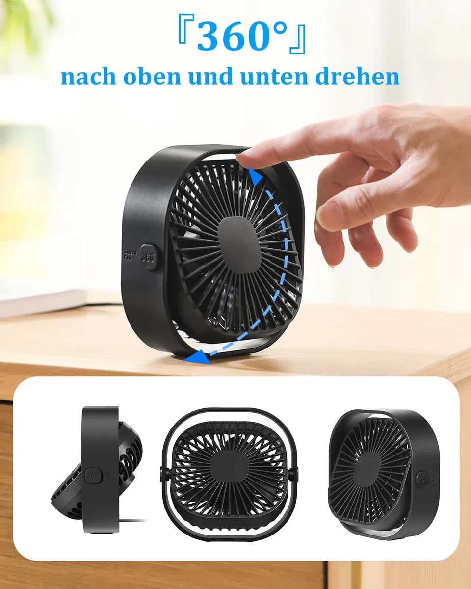 benpen Mini Ventilator USB Tischventilator Leise:Schreibtischventilator, Klein Aber Leistungsstark, Grow Klein Fan Mit 3 Stufe,USB Lüfter Pflanzen Schreibtisch Schlafzimmer Zuhause BüRo im Freien PC