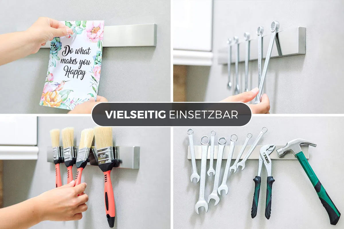 Chefarone Magnetleiste Messer - Für mehr Platz auf Ihrer Arbeitsfläche - 40 cm Messerleiste magnetisch - Extra starker Magnet Messerhalter aus Edelstahl - Silber