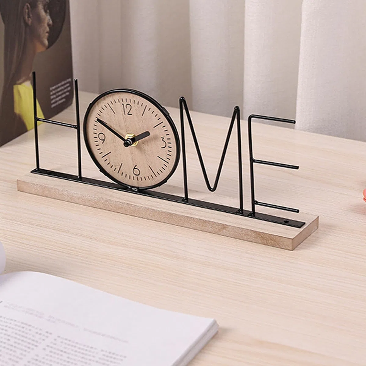 Haofy Holz Eisen Schreibtisch Regal Uhr Moderne Dekorative Buchstaben Tischuhr Ornament Wohnzimmer Esszimmer Schlafzimmer Büro (Home-Version)