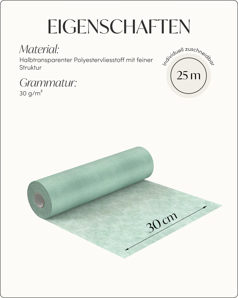 100%Mosel Vlies Tischläufer, in Eukalyptus Grün (30 cm x 25 m), dekoratives Tischband, edle Tischdeko für Geburtstage & Hochzeiten, Bunte Dekoration zu besonderen Anlässen