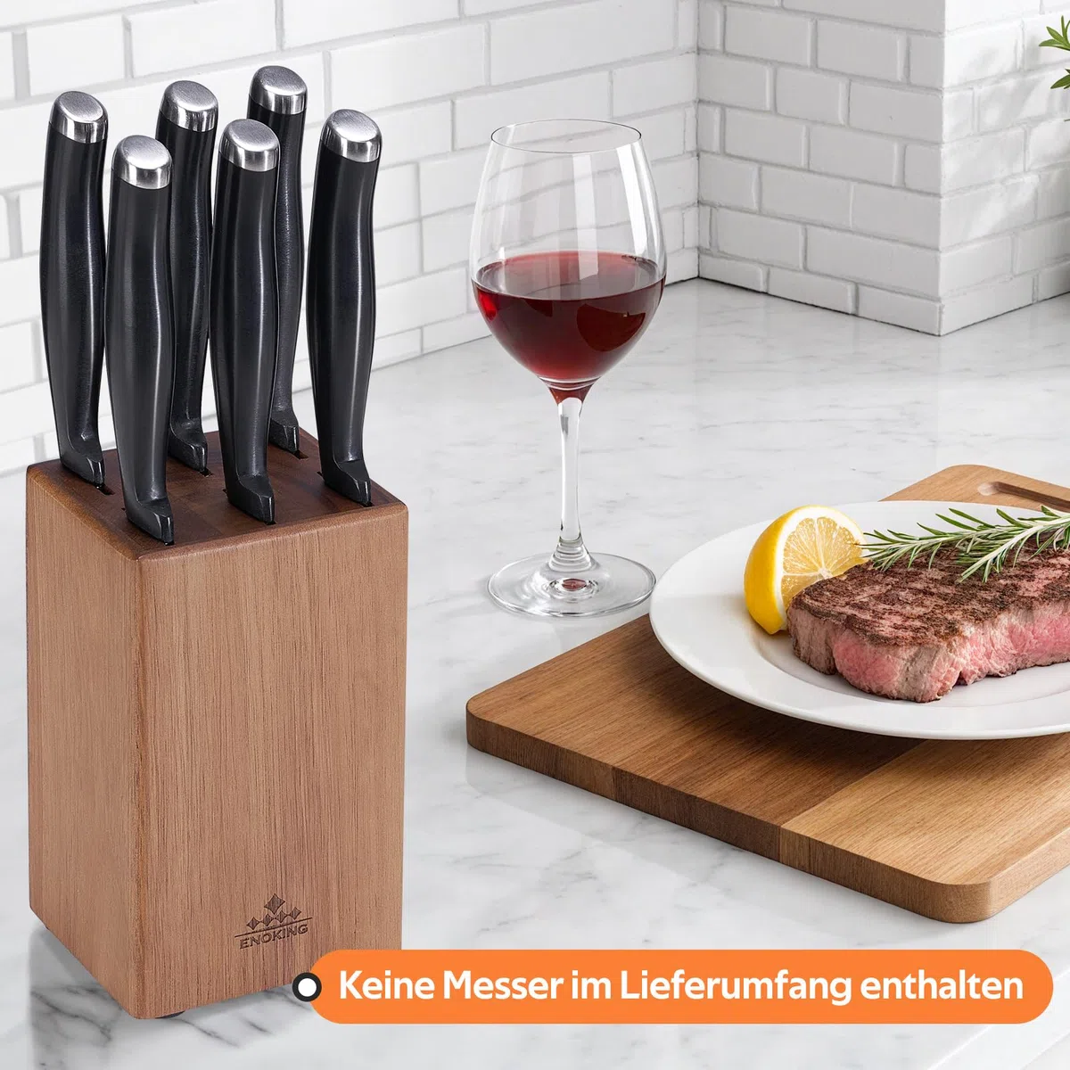 ENOKING Steakmesser Messerblock Ohne Messer, 6 Schlitze Messerblock aus Akazienholz für Steakmesser, Messerhalter Ohne Steakmesser, Küchen Organizer - Platzsparendem und Kompaktem Design