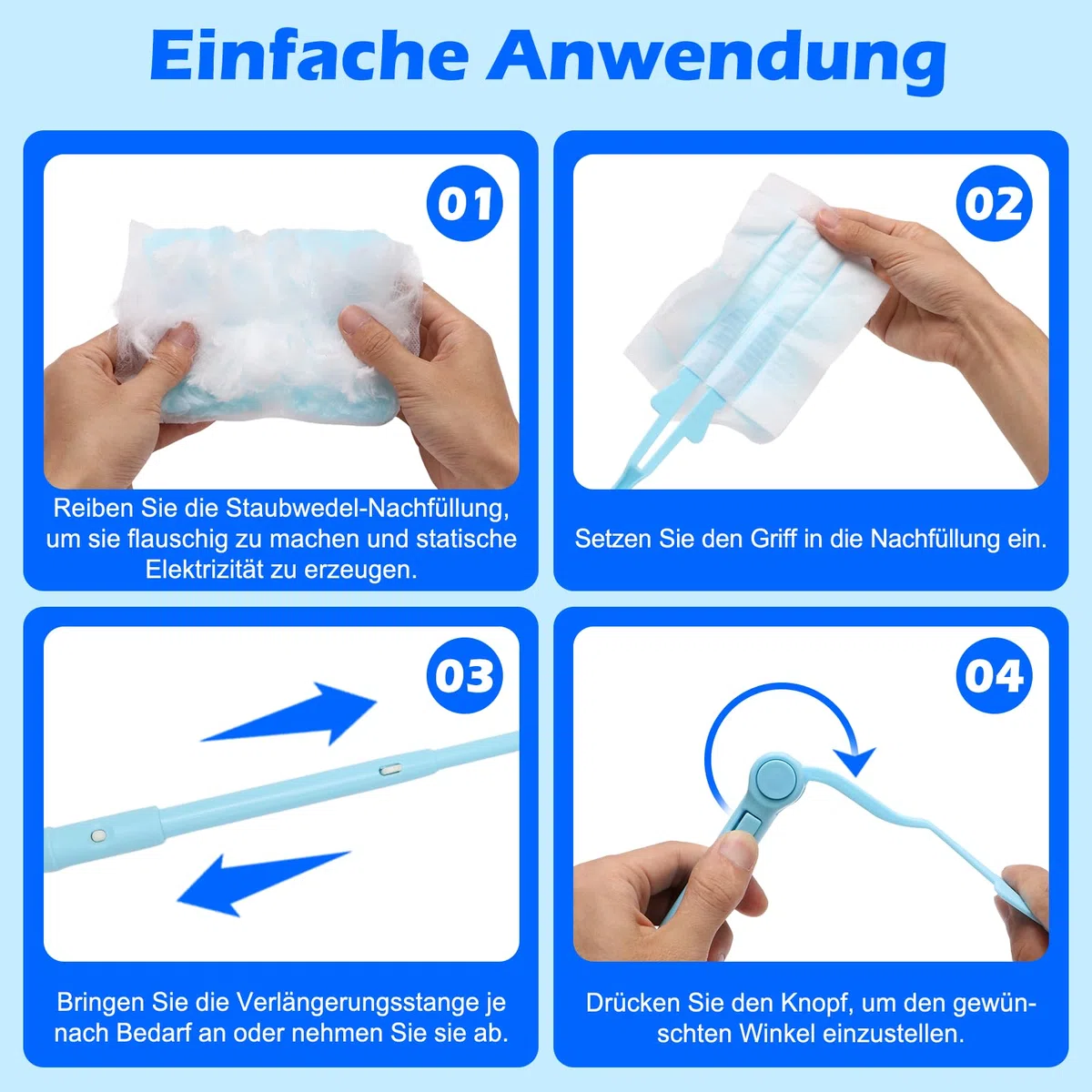 50 Stück Staubmagnet Nachfüllpack Kompatibel mit Swiffer Staubmagnet & Duster, Einweg Staubwedel mit 2 Griffen für Tierhaare Staub Schmutz Reinigung
