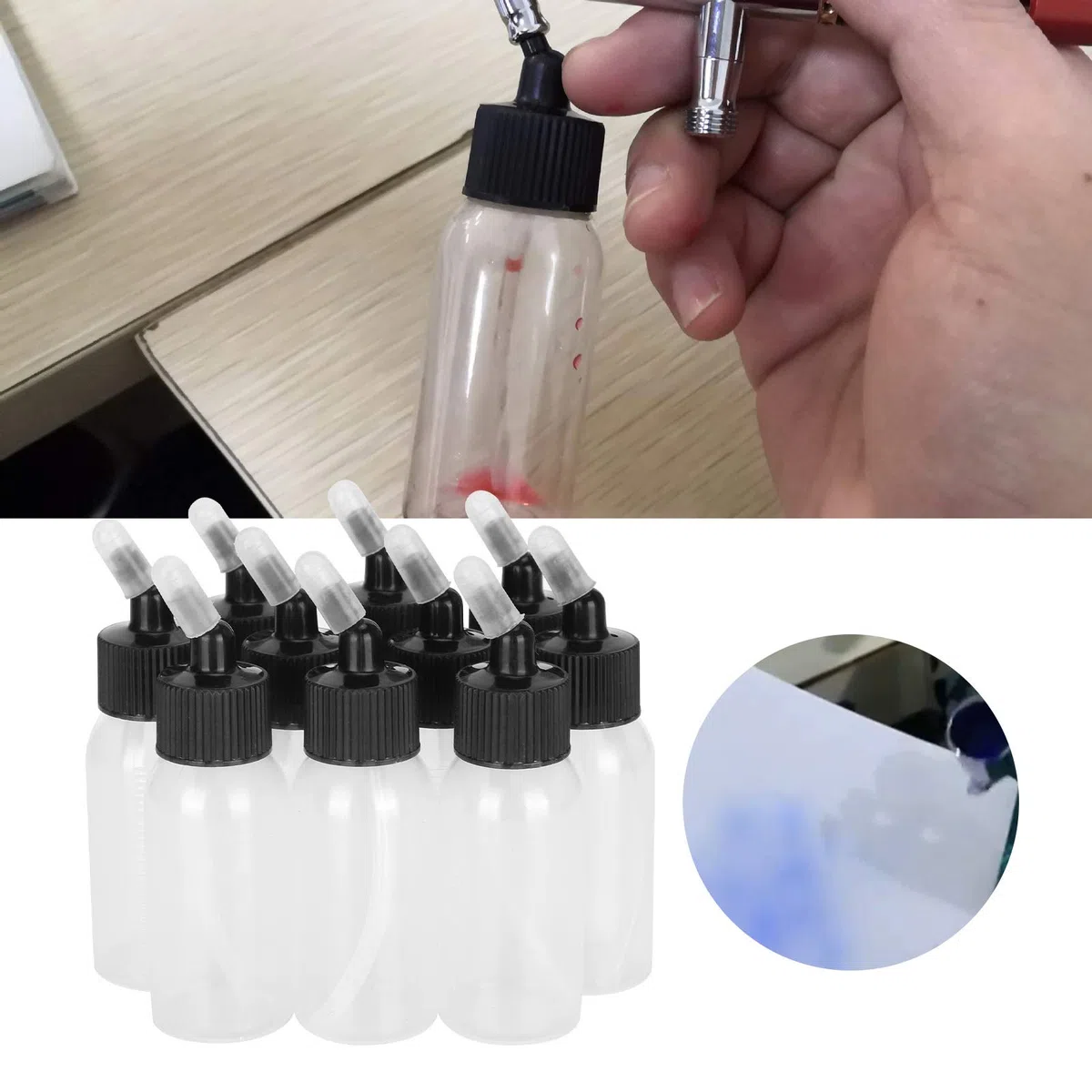 10x30ml Airbrush-Glasflaschen Set,Transparente Leerflaschen aus PP | Farbbehälter für Airbrus Pistolen mit Metallanschluss Zubehör für Modellbau und Lackierung
