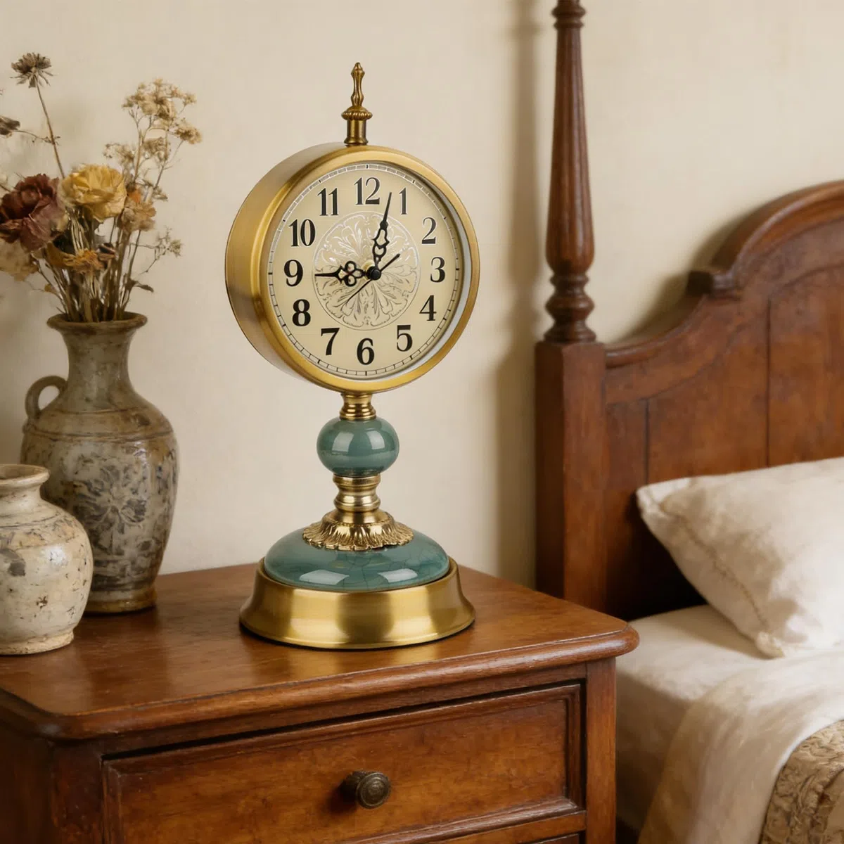 Vintage Tischuhr Gold, Antike Metall Schreibtischuhr Batteriebetrieben für Kaminsims, Wohnzimmer, Tischdekoration, Schlafzimmer, Wohnzimmer