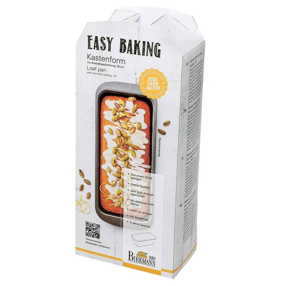 Birkmann Easy Baking Kastenform, rechteckige Brotbackform und Kuchenform aus Karbonstahl mit Antihaftbeschichtung, extra hohem Rand, 1500ml Volumen, 8cm hoch, für Rührkuchen, Grau | 25 cm