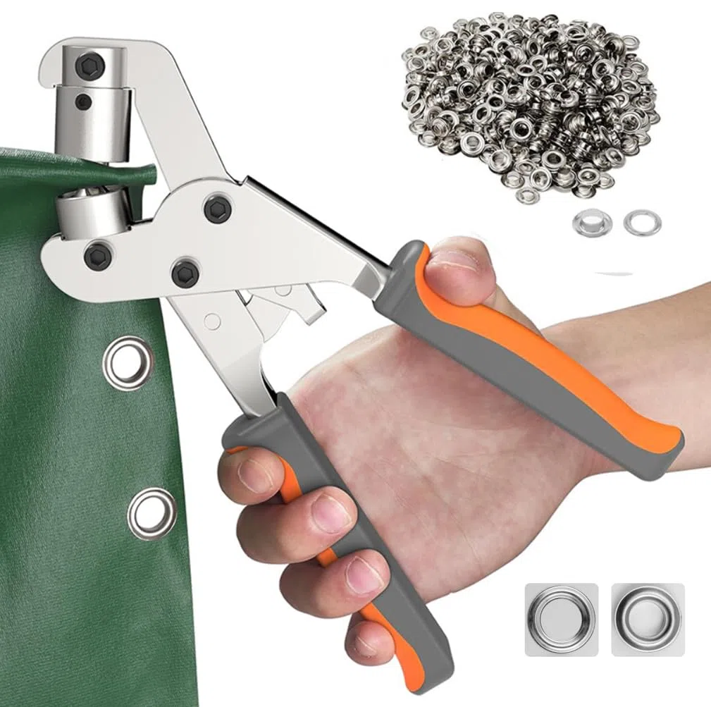 Ösenwerkzeug-Set, Handlochzange, Ösenpresszange, Ösenlochzange, Set mit 10 mm Durchmesser, 500 Stück Ösen für Stoffpapier-Banner