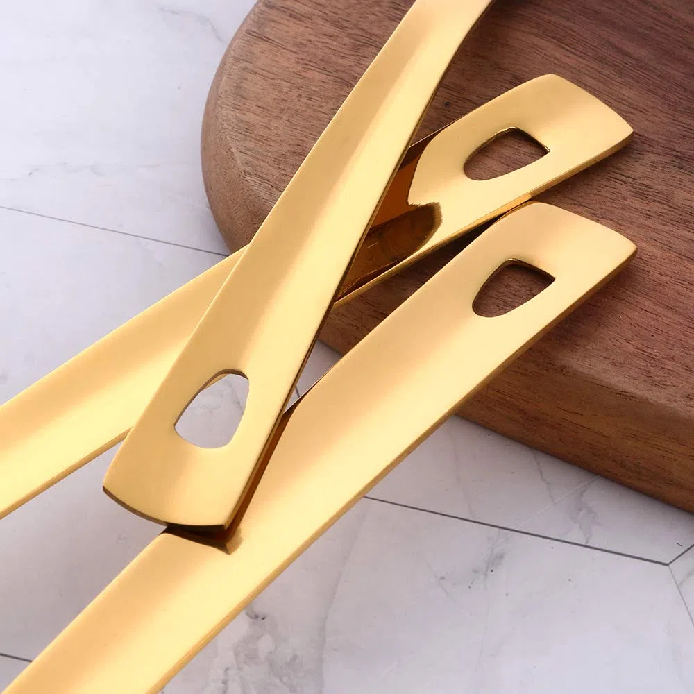 13 Zoll Servierlöffel Set, 4 Stück Edelstahl-Buffetlöffel, silberne Servierlöffel mit langem Stiel für Catering, spülmaschinenfest (Gold)