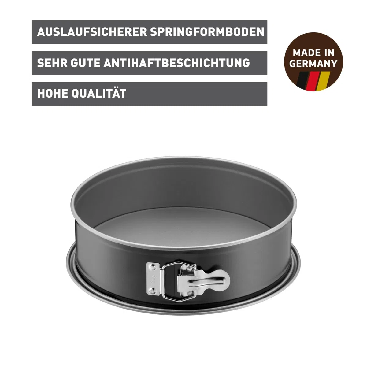 Original Kaiser Inspiration Springform Ø 26 cm rund, Flachboden, Backform rund antihaftbeschichtet, Kuchenform auslaufsicher, einfaches Verschließen, Grau