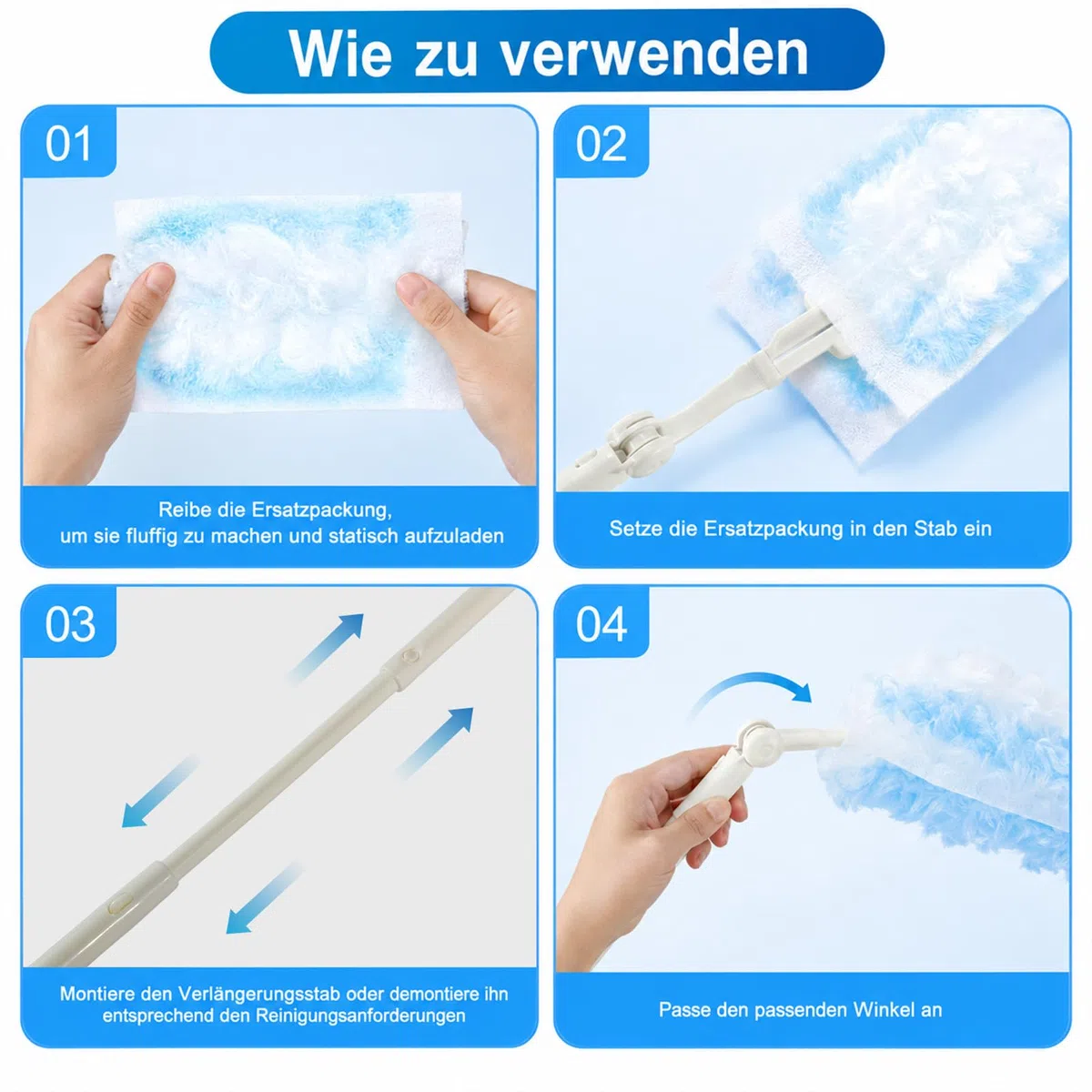 62 Stück Staubmagnete, Kompatibel mit Swiffer Staubmagnet Nachfüllpack, Einweg Magnetischer Feder-Staubwedel, Staubwedel Mit Teleskopstange, Zur Reinigung Von Staub/Haaren (60 Ersatzlappen + 2 Griffe)