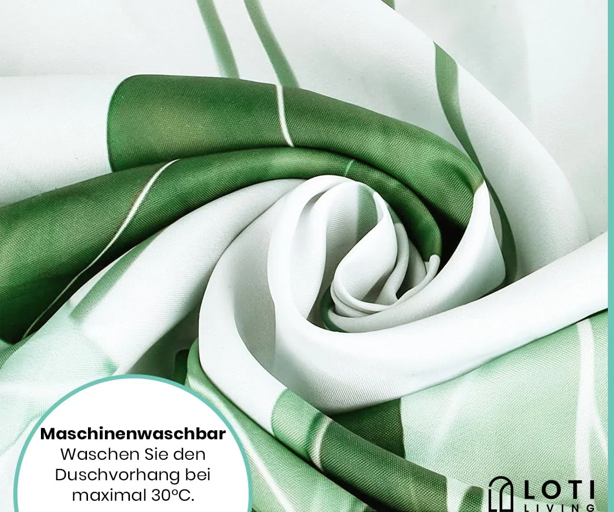 Duschvorhang 180x200 cm - Grün Strelitzia Pflanzen Design - Anti Schimmel & Waschbar – Stoff aus Textil – Wasserdicht – Inkl. 12 Ringe – Badewannenvorhang für Dusche & Bad - Polyester