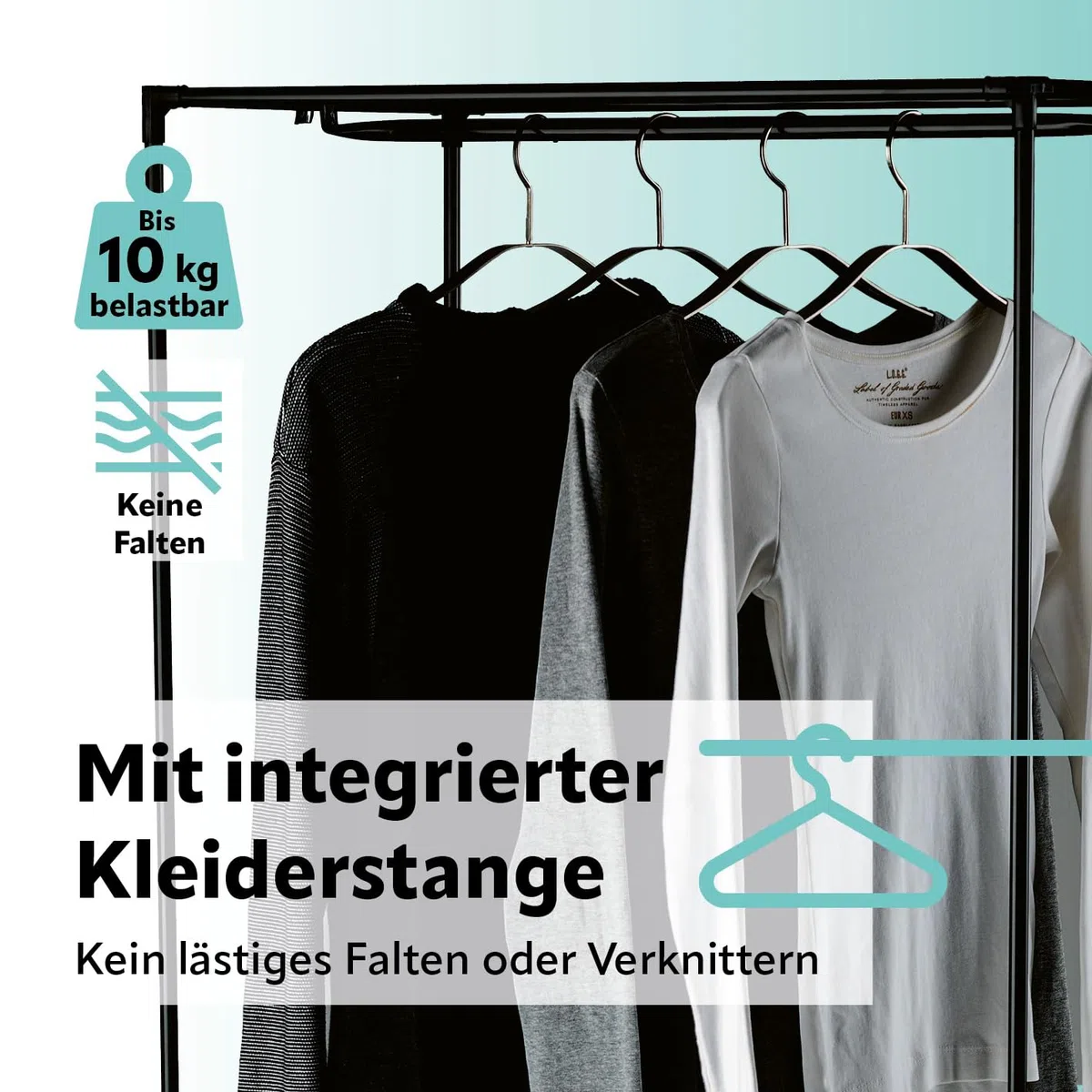 EASYmaxx Kleiderschrank | Faltbarer Stoffschrank mit Reißverschluss & Kleiderstange | Stoffkleiderschrank – ideal als Campingschrank oder mobiler Kleiderschrank zu Hause | Kleiderständer modular