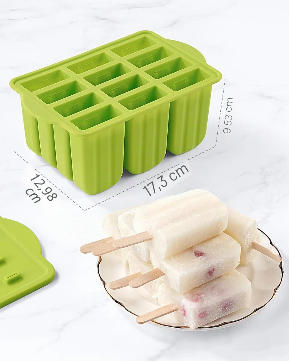 Eisformen Silikon,MEETRUE 12 Eis am Stiel Formen Silikon Eisformen Wiederverwendbar Popsicle Formen Leicht zu lösende BPA-freie Eis-Pop-Hersteller für Kinder und Erwachsene DIY Popsicle,Grün