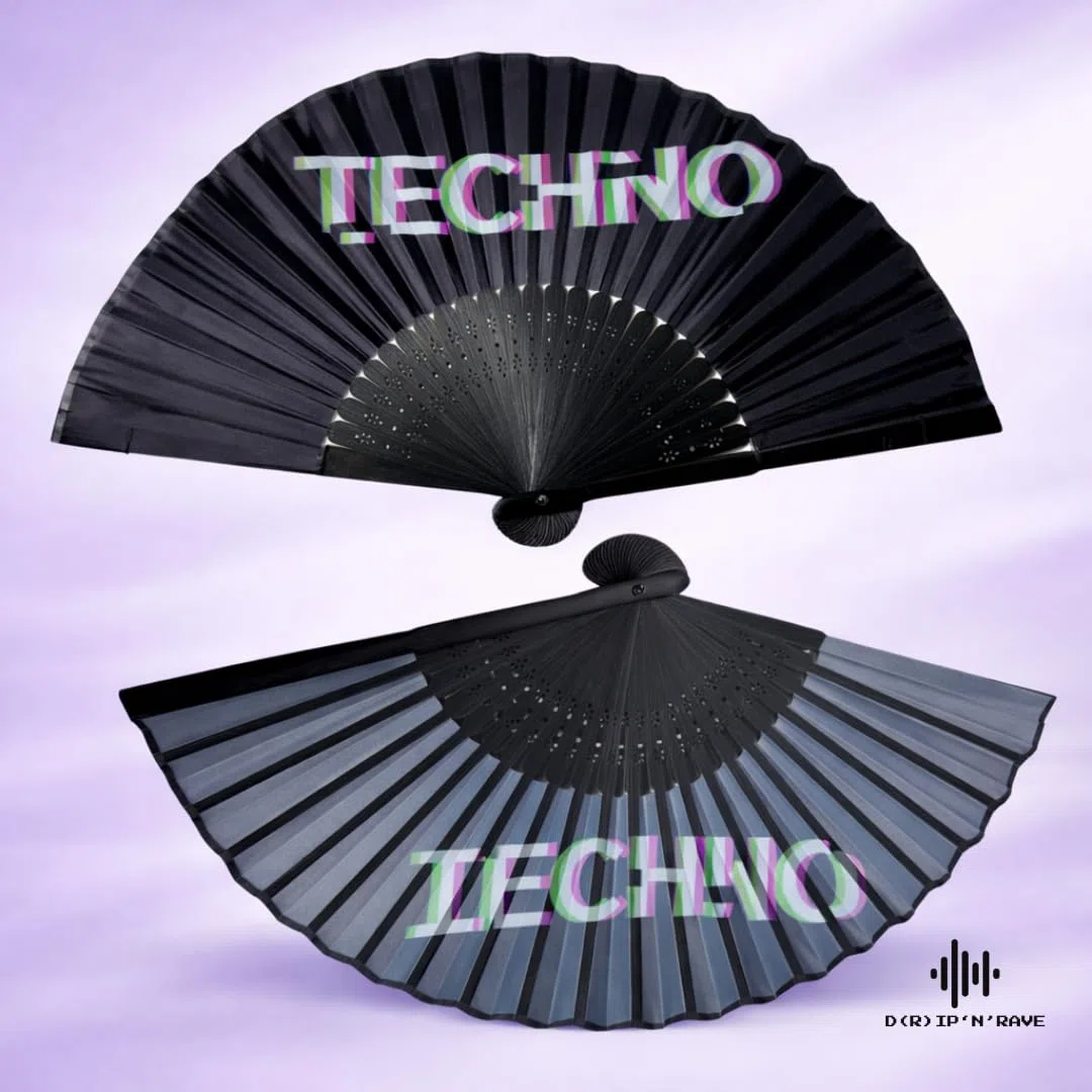 2 Pack Set Techno Rave Handfächer - Fächer klein stabil schwarz Bambus Holz - Sommer Hand Fan Asiatische Deko für Geburtstag, Party, Club, Festival, Rave, Hochzeit, Fotografie, Wand Dekoration