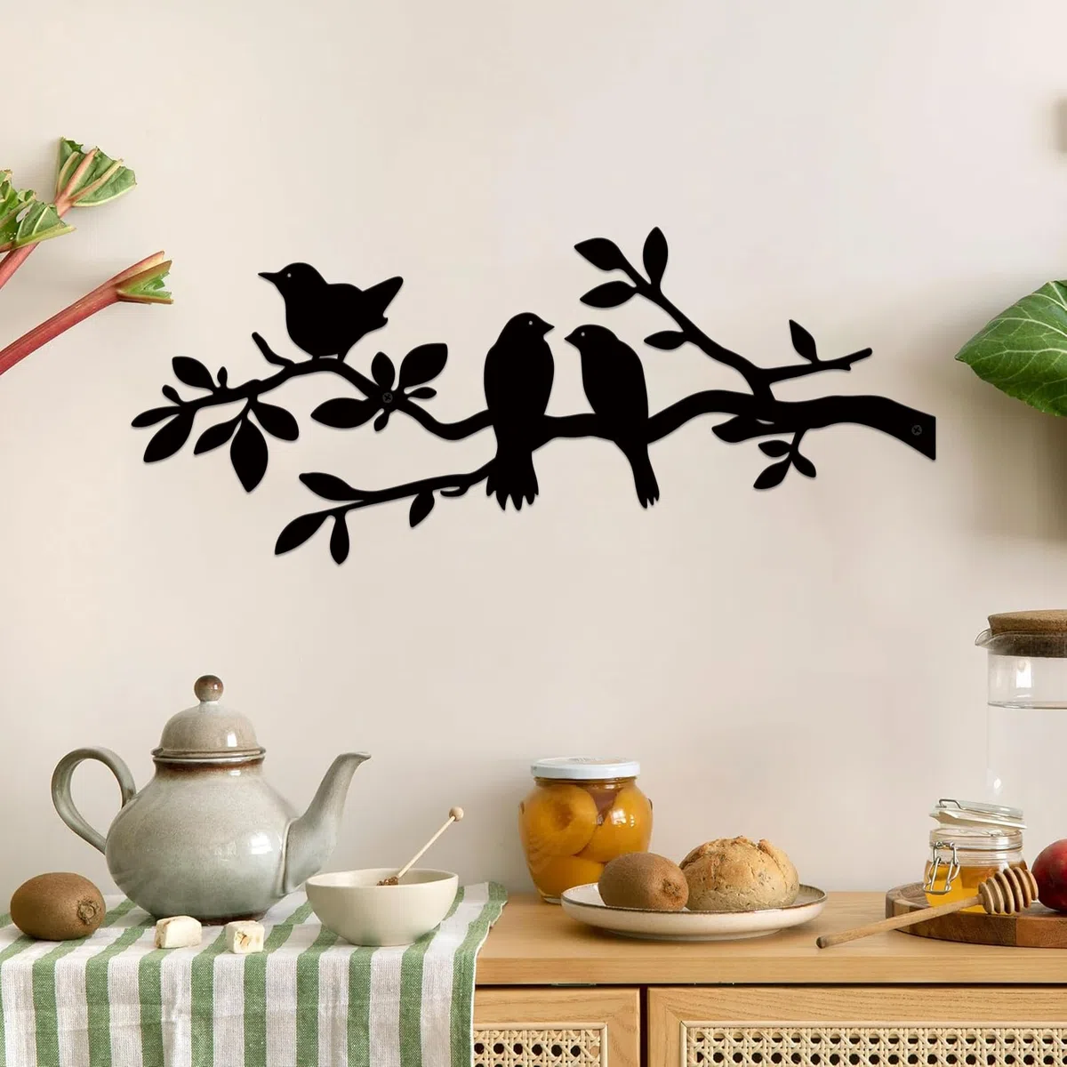 ESTART Wanddekoration mit Vögeln aus Metall, 2 Stück, lebendige Vögel auf AST, Silhouette, für den Außenbereich, Wandskulptur zum Aufhängen, für Zuhause, Küche, Balkon, Garten (Schwarz)
