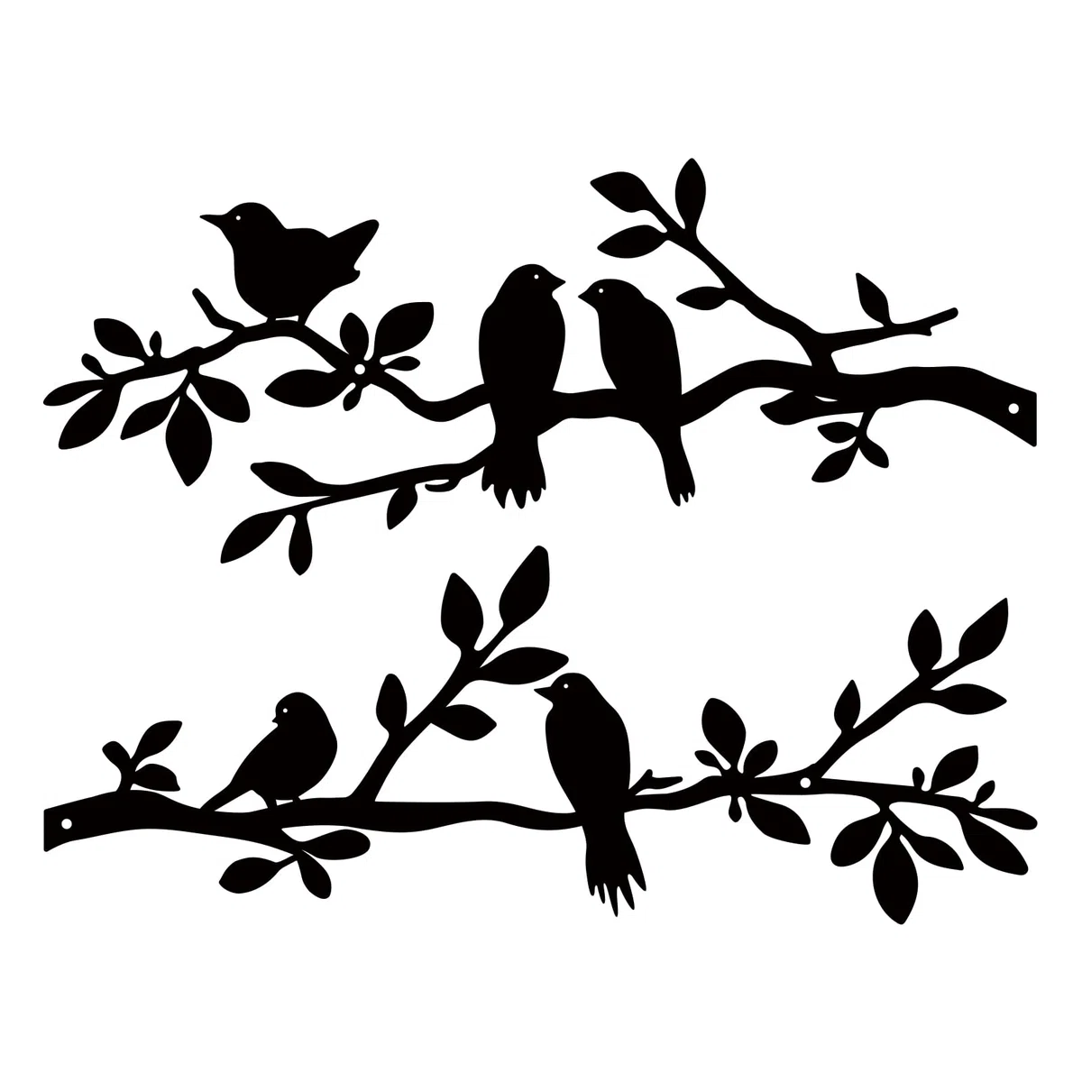 ESTART Wanddekoration mit Vögeln aus Metall, 2 Stück, lebendige Vögel auf AST, Silhouette, für den Außenbereich, Wandskulptur zum Aufhängen, für Zuhause, Küche, Balkon, Garten (Schwarz)