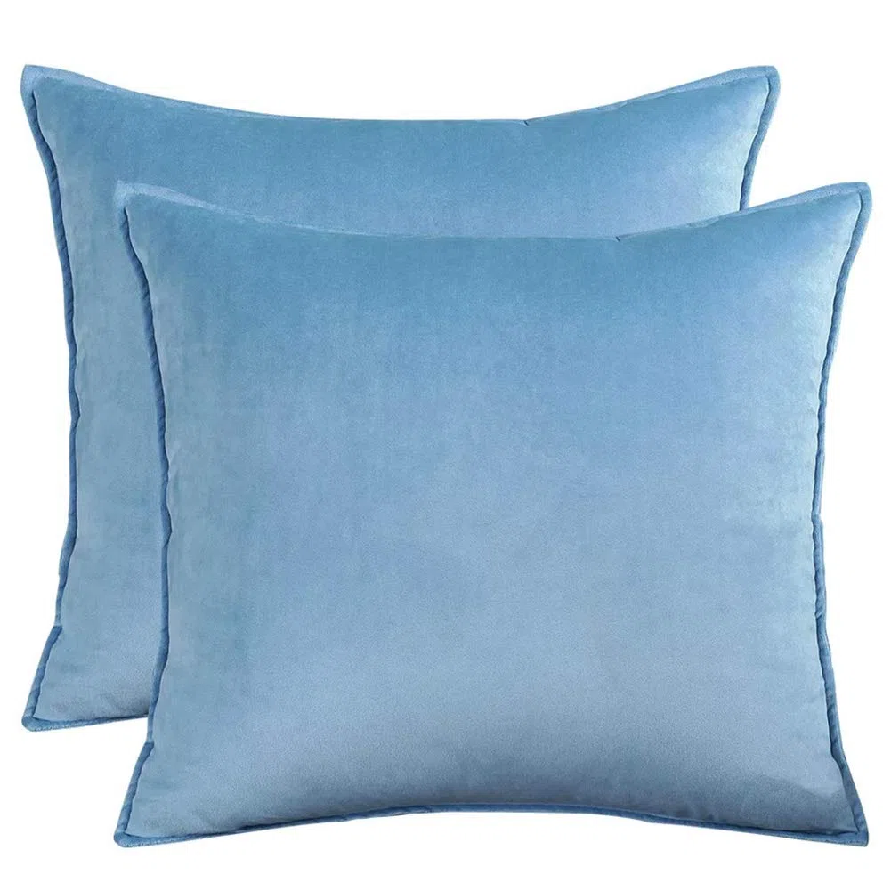 Matty-LZ 2er Set Samt Einfach Weicher Kissenbezug Hochwertige Qualität Set Dekorativ Sofa Schlafzimmer Auto Kissen Kissenhülle mit Verstecktem Reißverschluss Zweiteilig 50x50cm / 20"x20"inch Hellblau
