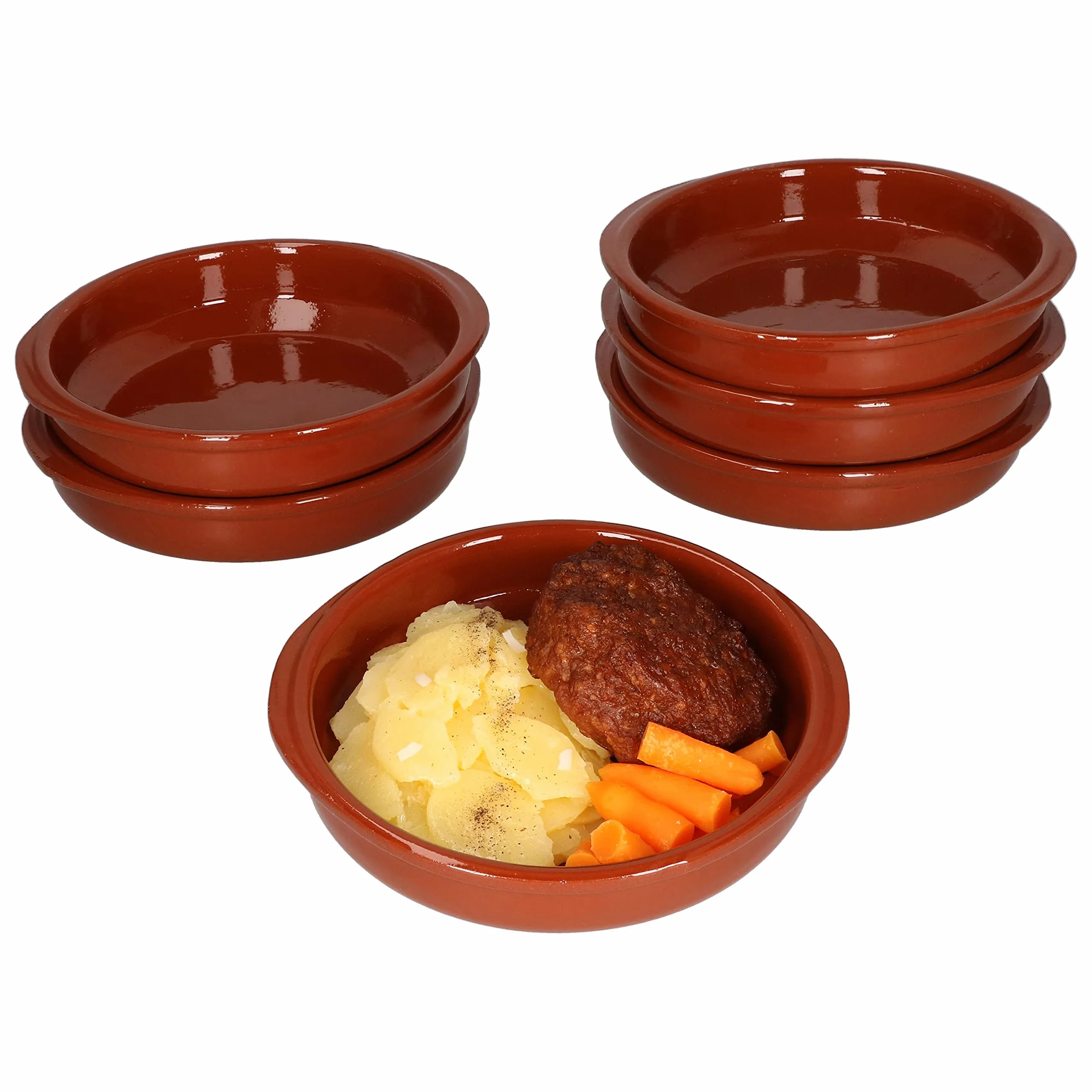 MamboCat Cazuela mit Griff 6er Set Schalen Bernd 300ml Auflaufform rund 16cm aus Ton glasiert Größe M I Ton hitzebeständig für Auflauf Tiramisu Fingerfood I Unikat Handarbeit Vintage I Mittelalter