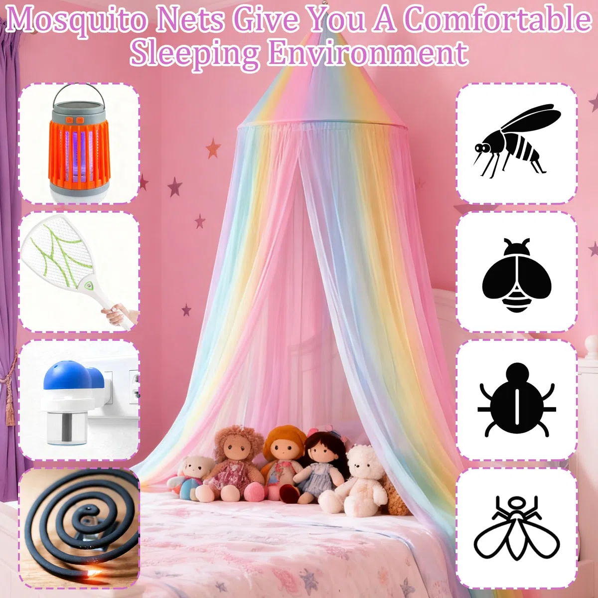 Baldachin Kinderzimmer Betthimmel Mädchen Prinzessin Regenbogen Betthimmel Atmungsaktiv Waschbar Stoff Für Mädchen Zimmerdekoration Für Reise Und Zu Hause Indoor Outdoor