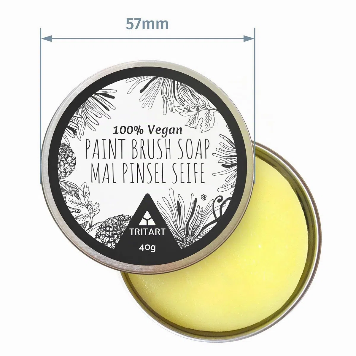 Tritart Pinselseife Künstlerbedarf 40g - Pinselreiniger Acrylfarbe und Aquarell - Brush Soap Pinsel Seife - Malpinsel Reiniger Malen - Pinsel Reinigung - Pinselwascher vegan