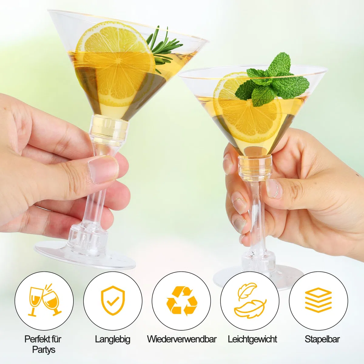 Martini Gläser Plastik Wiederverwendbar, 30er Set, 150ml Klassische Martinigläser, Cocktailgläser Martini mit Stiel, Margarita Gläser Klare für Party, Hochzeit, Geburtstag, Jahrestag