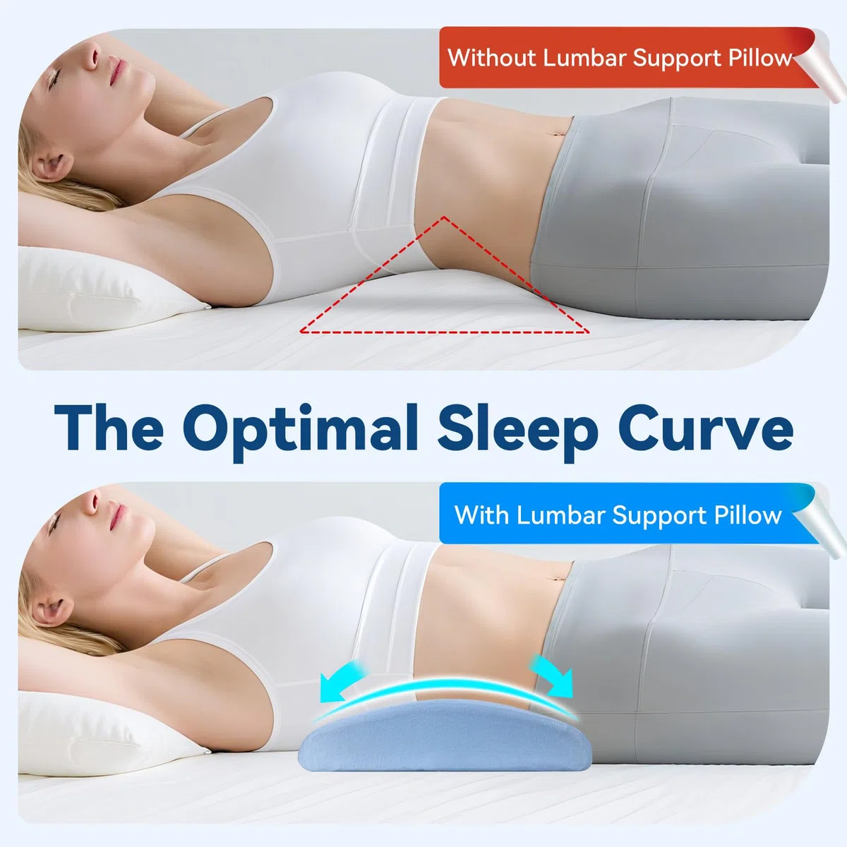 Qutool Lendenkissen für Bett, Memory Foam Rückenkissen für den unteren Rücken ，Ergonomische Lendenwirbelkissen für Bett,Bürostuhl ，Autositz und Sofa —mit Kühl-Gel & Atmungsaktives Bezug（Blau）