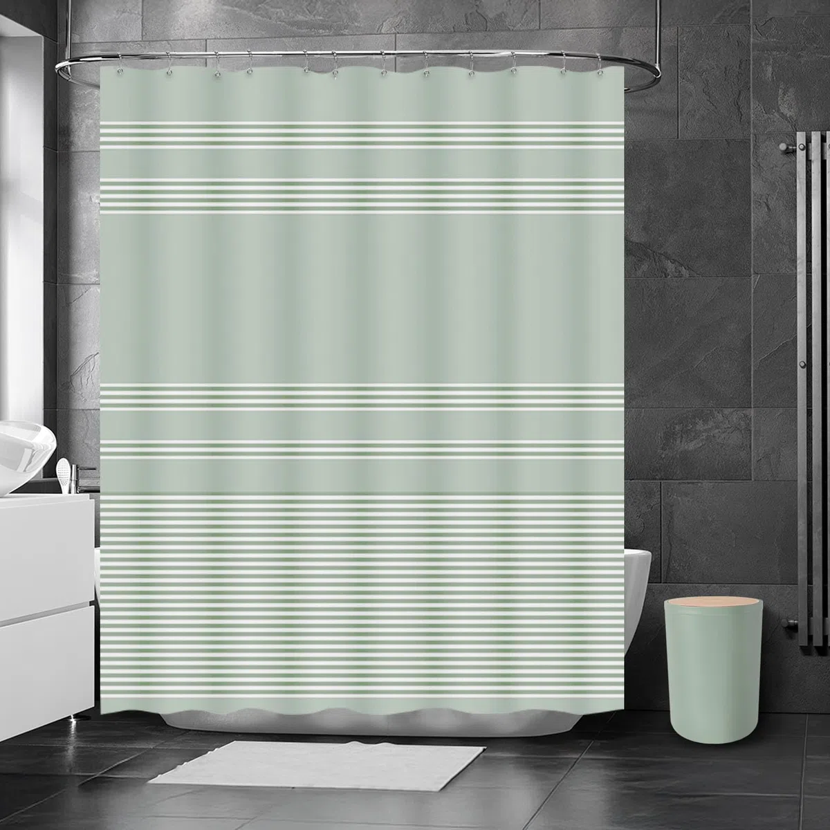 Britimes Badezimmer-Zubehör-Sets, salbeigrün Duschvorhang-Set mit Mülleimer, Seifenspender, WC-Bürstenhalter, Zahnbürstenhalter und Zahnbürstenbecher für Badezimmer-Dekor (Grün)