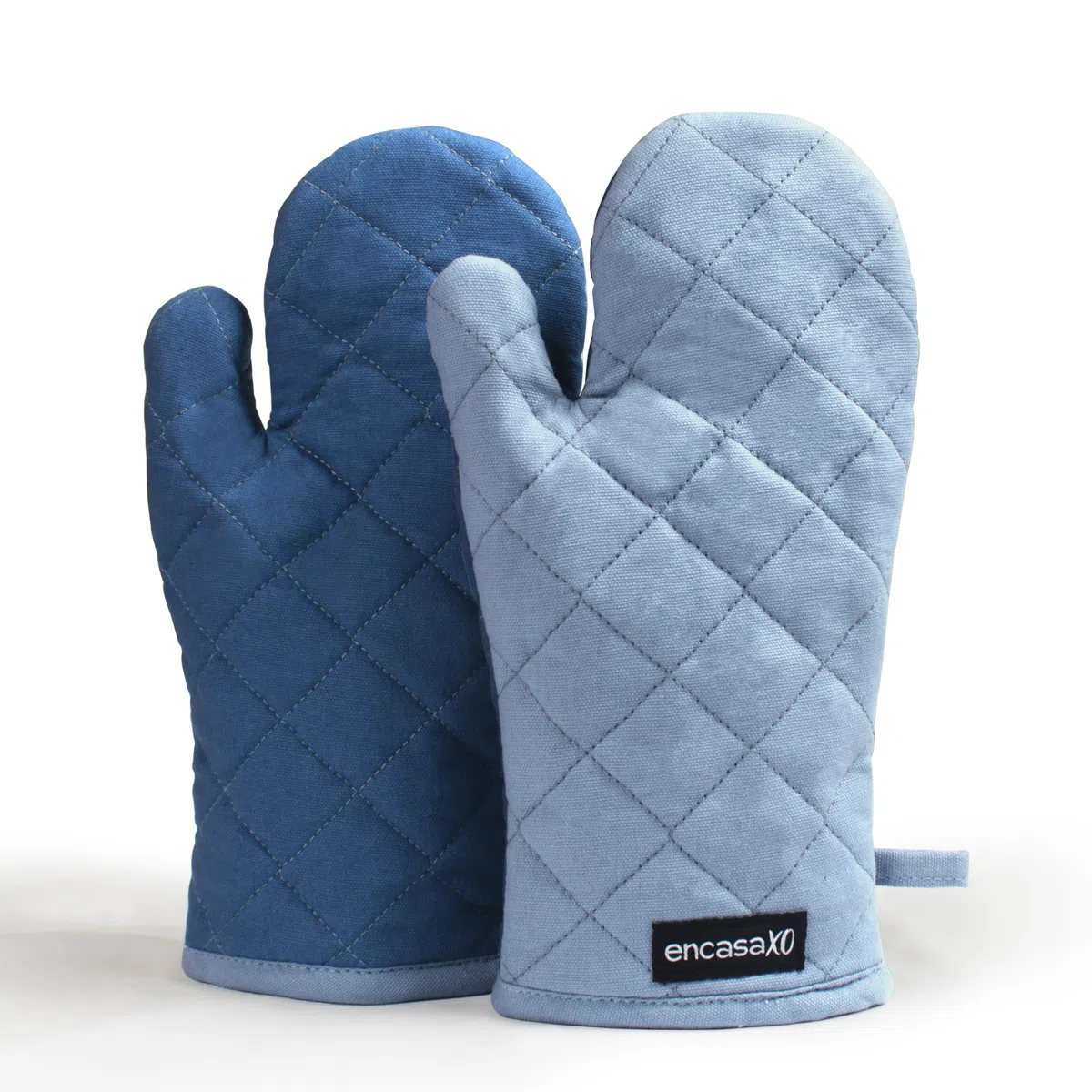 Encasa XO Extralange 17x29 cm Backofen-Mikrowellen-Handschuhe Handschuhe (2 Stück) für die Küche - Silikon-Silber hitzebeständig - schützt die Hände vor heißer Ausrüstung - B Grau & Kobaltblau