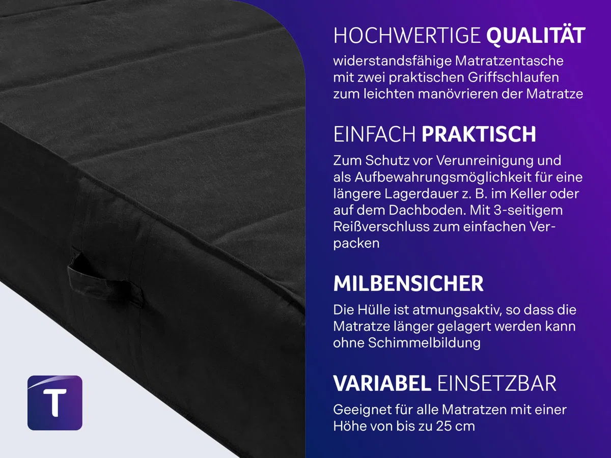 Traumnacht Matratzen-Aufbewahrungstasche mit 3-seitigem Reißverschluss und Tragegriffen, 90 x 200 x 26 cm, Öko-Tex zertifiziert, produziert nach deutschem Qualitätsstandard