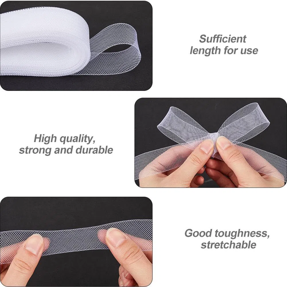 GORGECRAFT 45.7 mx25mm Polyester Rosshaar Geflecht Elastisches Weißes Geflecht Weiches Rosshaar Netzband Stäbchenverstärkung Für Hochzeits Tanz Und Partykleider Festliche Kleider Hüte Kostüme DIY Nähp