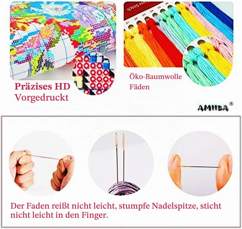 Amiiba Kreuzstich Set Vorgedruckt für Erwachsene Anfänger, Anfänger, Wolfstiere 11ct Stickset Stickpackungen